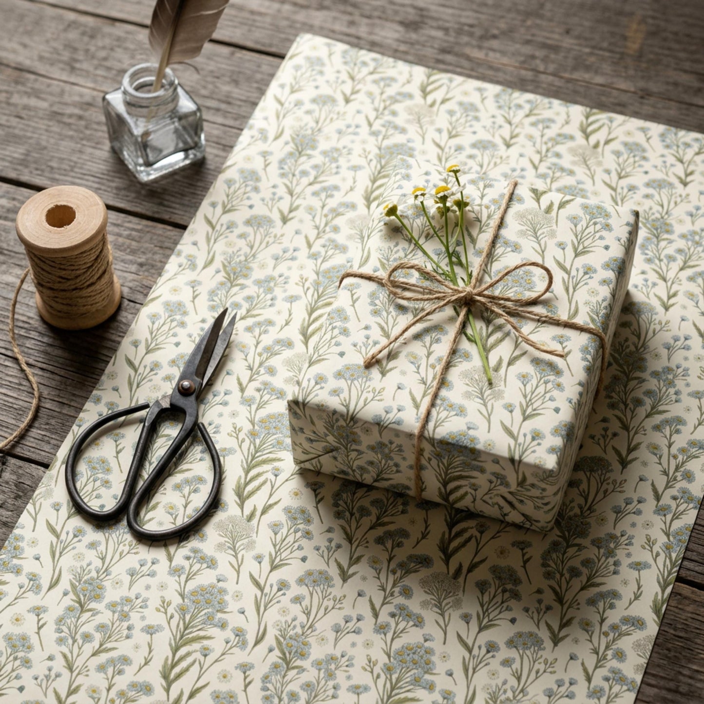 Vintage Little Blue Wildflower Wrapping Paper, large size