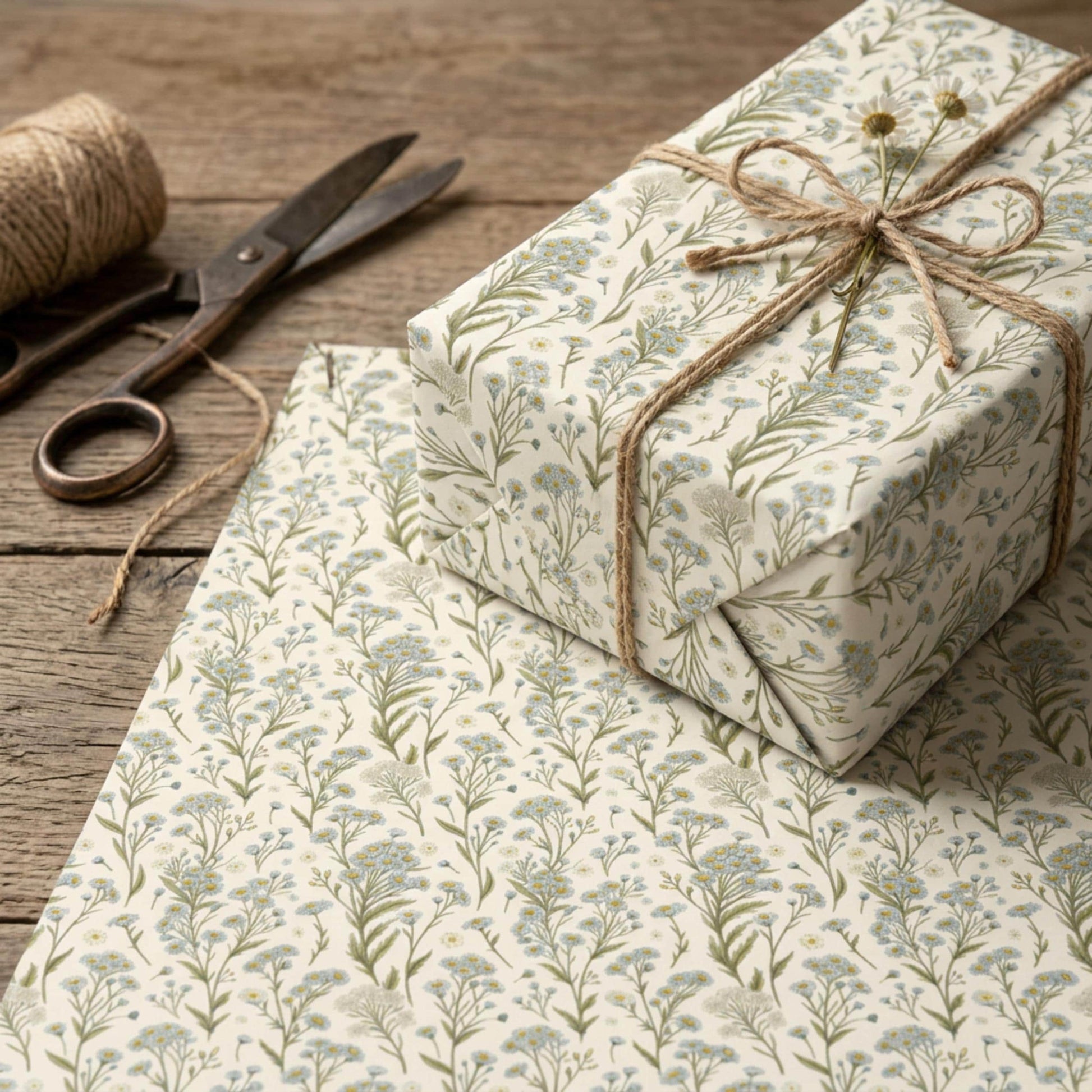 Vintage Little Blue Wildflower Wrapping Paper, large size