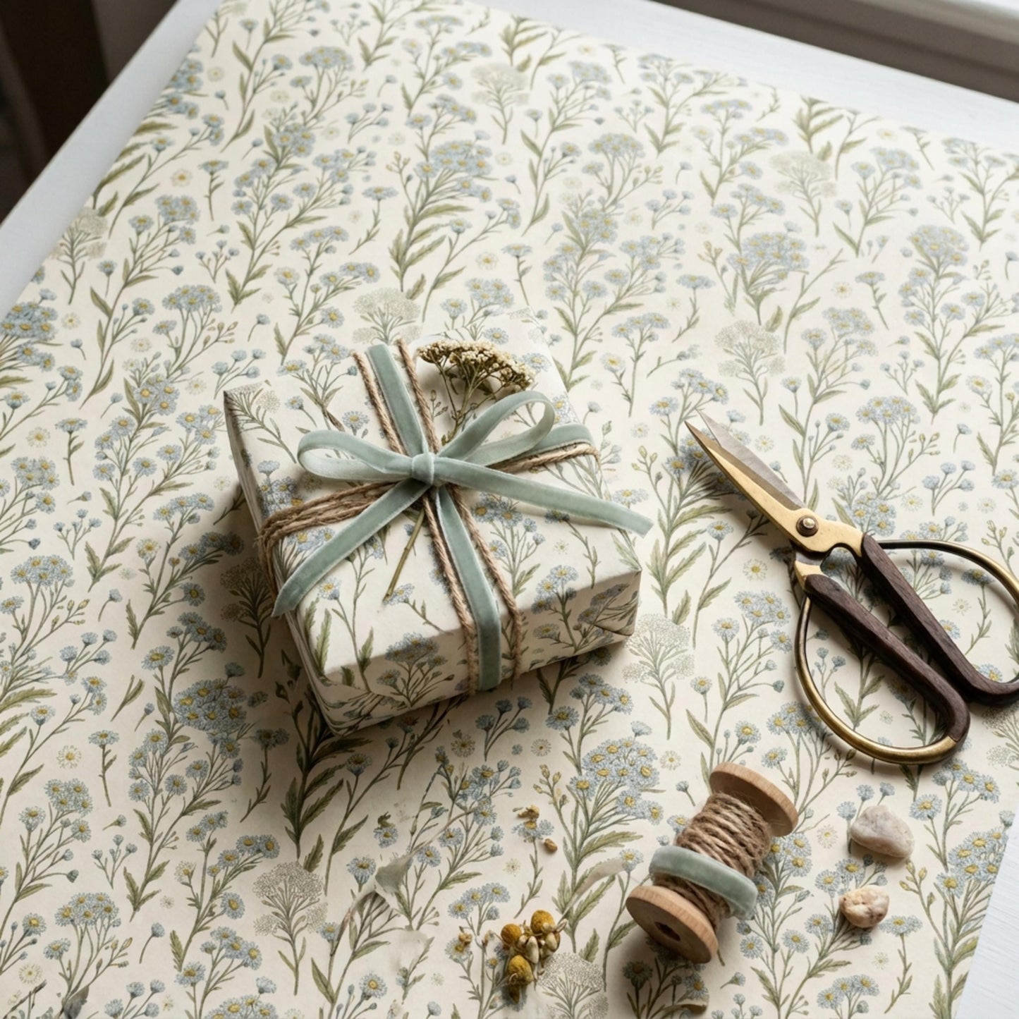 Vintage Little Blue Wildflower Wrapping Paper, large size