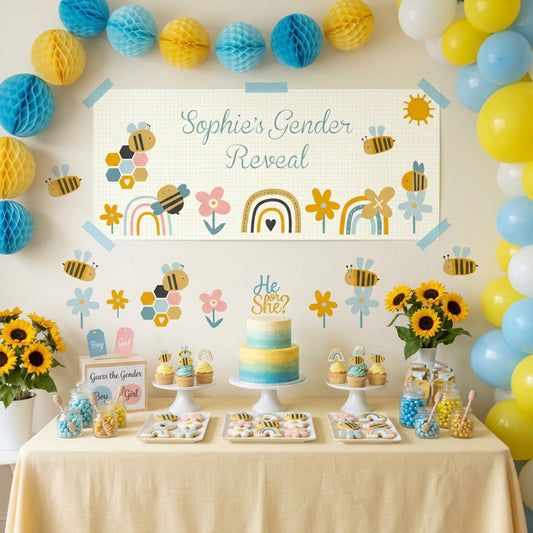 Personalised Gender Reveal Banner, Bumble Bee Party Backdrop, What Will It Bee Poster