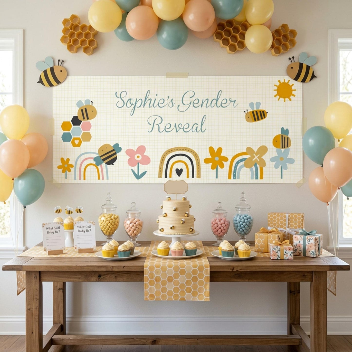 Personalised Gender Reveal Banner, Bumble Bee Party Backdrop, What Will It Bee Poster