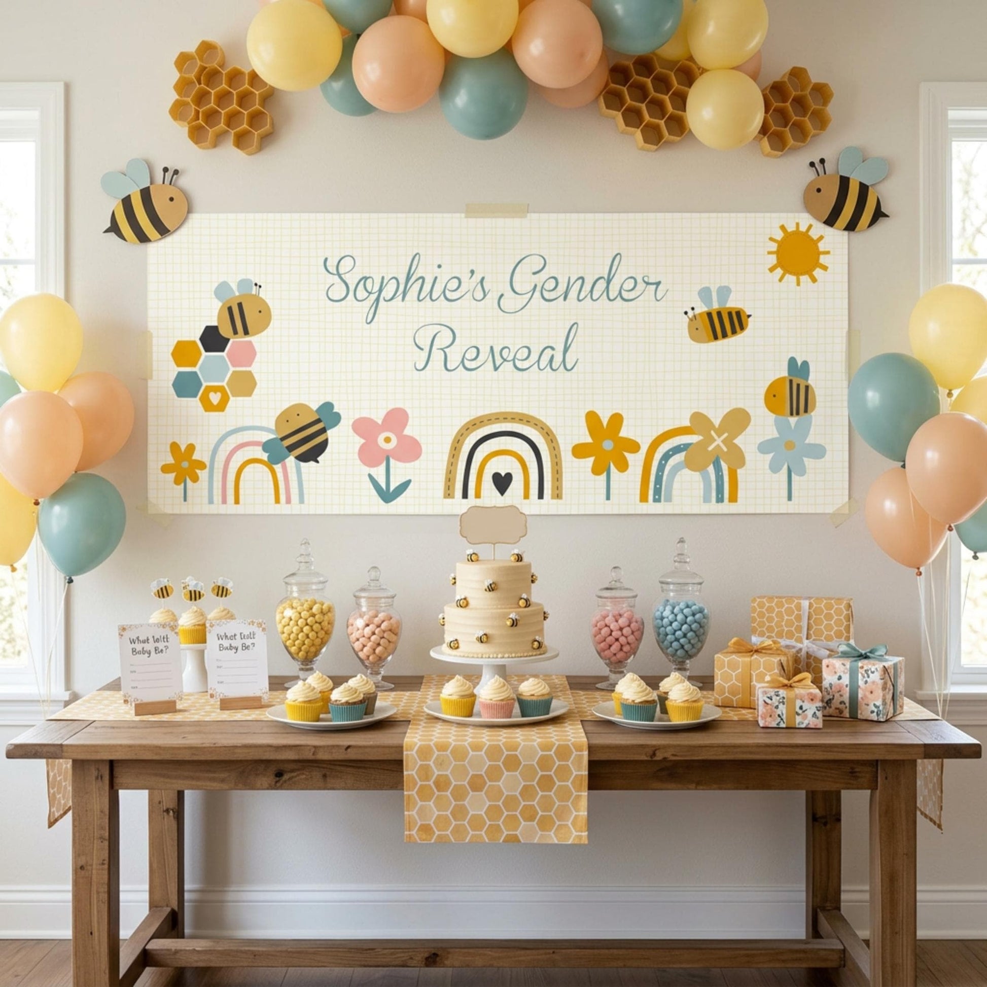 Personalised Gender Reveal Banner, Bumble Bee Party Backdrop, What Will It Bee Poster