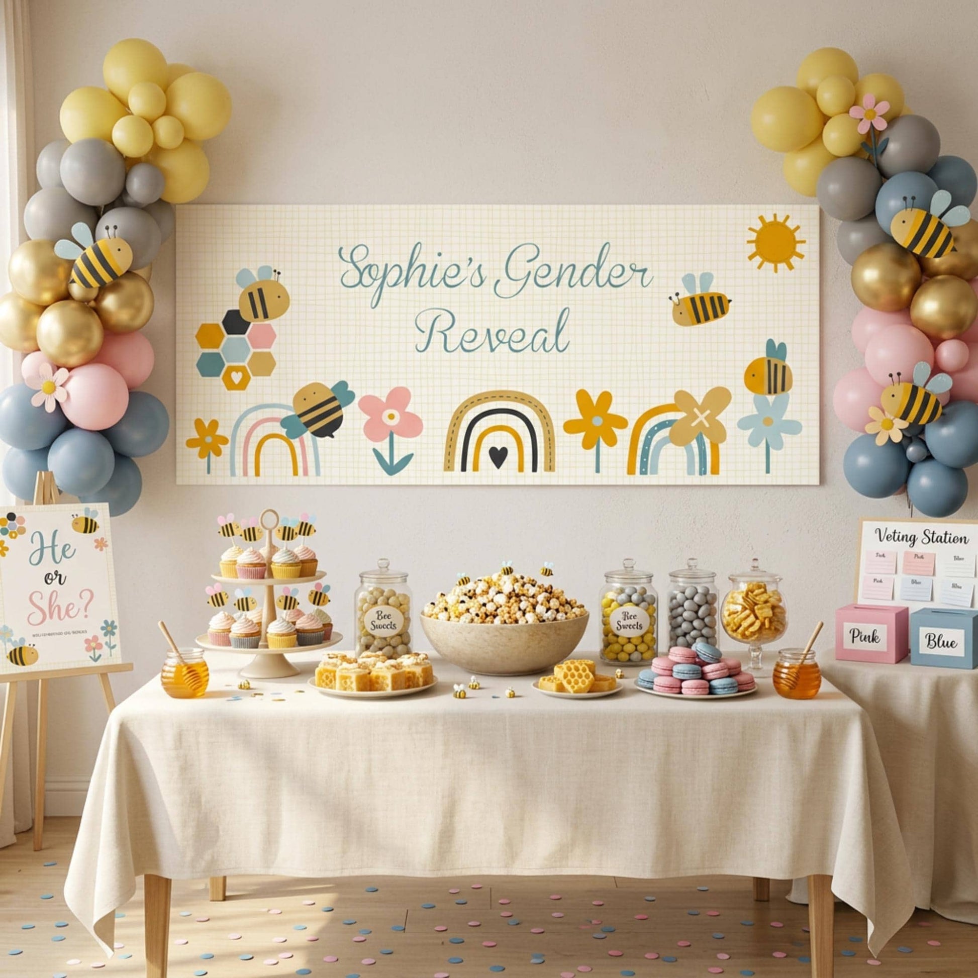 Personalised Gender Reveal Banner, Bumble Bee Party Backdrop, What Will It Bee Poster