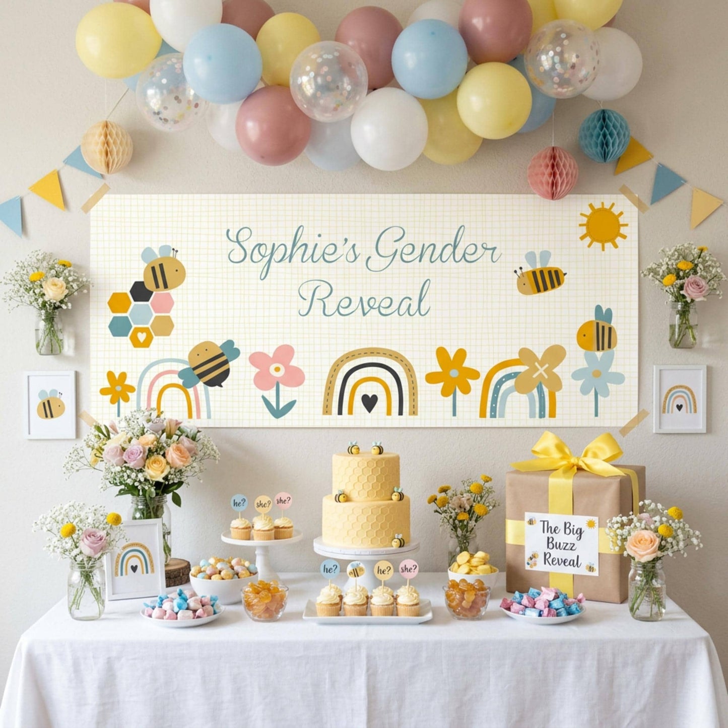 Personalised Gender Reveal Banner, Bumble Bee Party Backdrop, What Will It Bee Poster