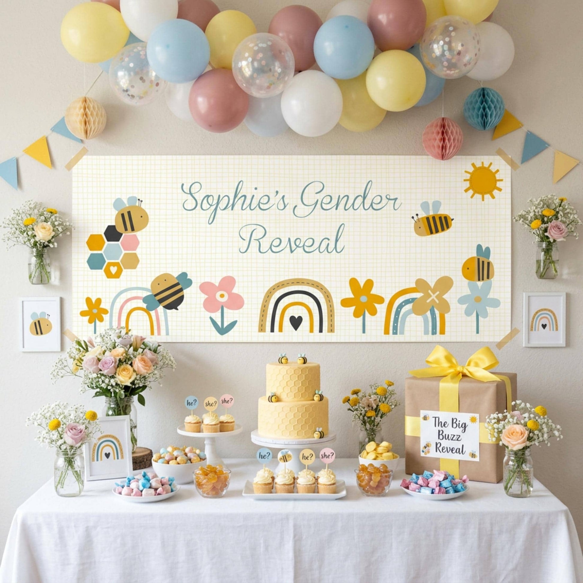 Personalised Gender Reveal Banner, Bumble Bee Party Backdrop, What Will It Bee Poster