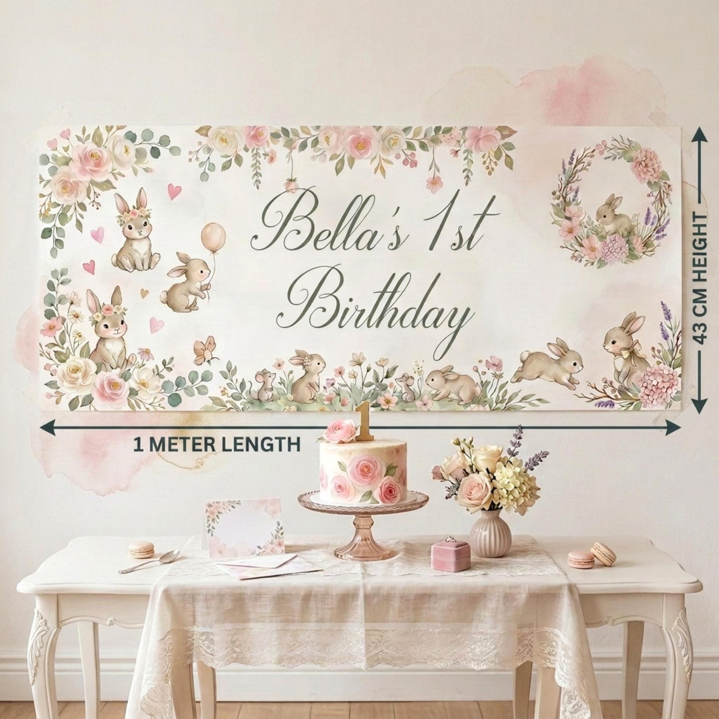Personalised Bunny 1st Birthday Banner for Girls