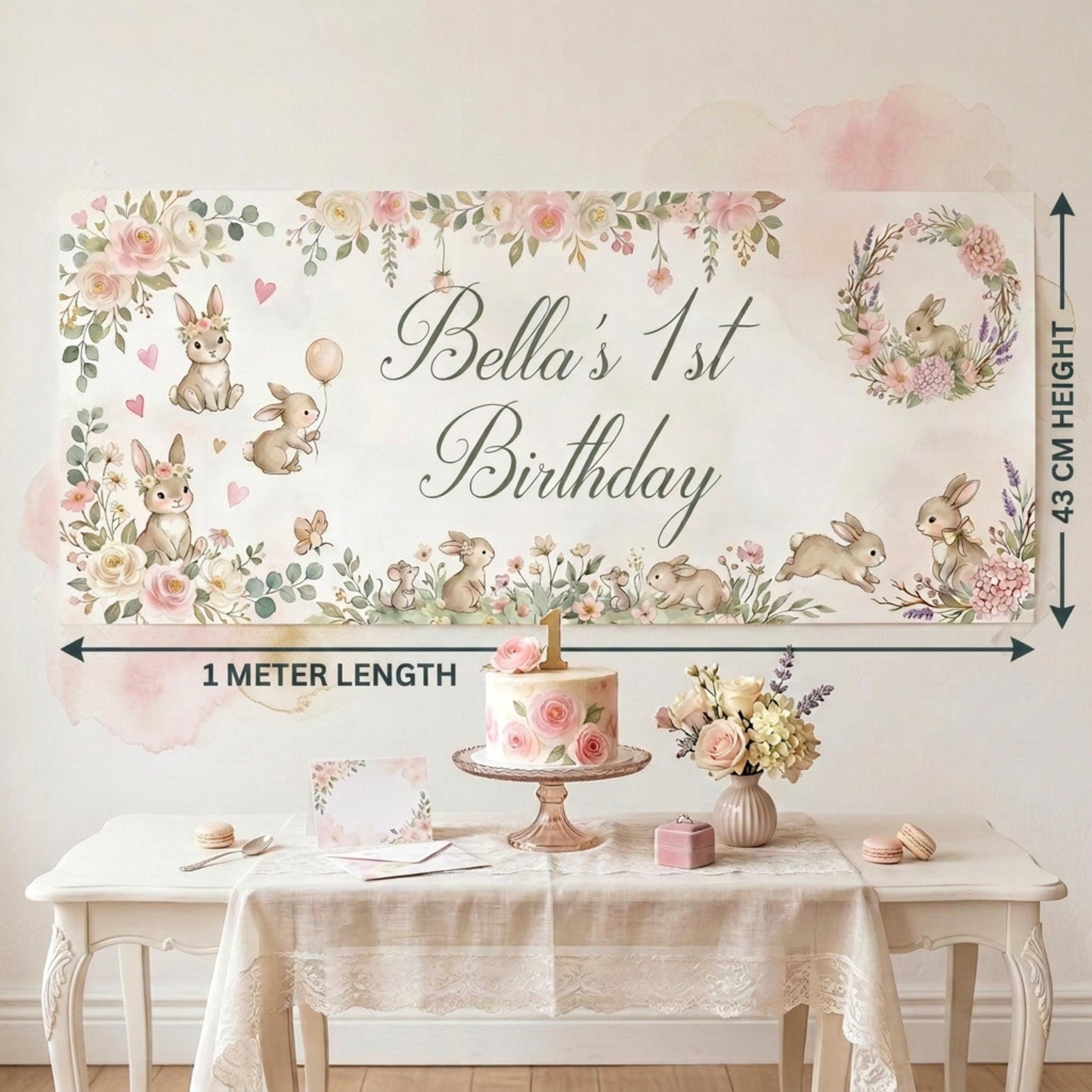 Personalised Bunny 1st Birthday Banner for Girls