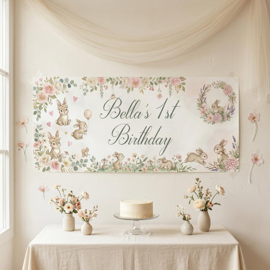 Personalised Bunny 1st Birthday Banner for Girls