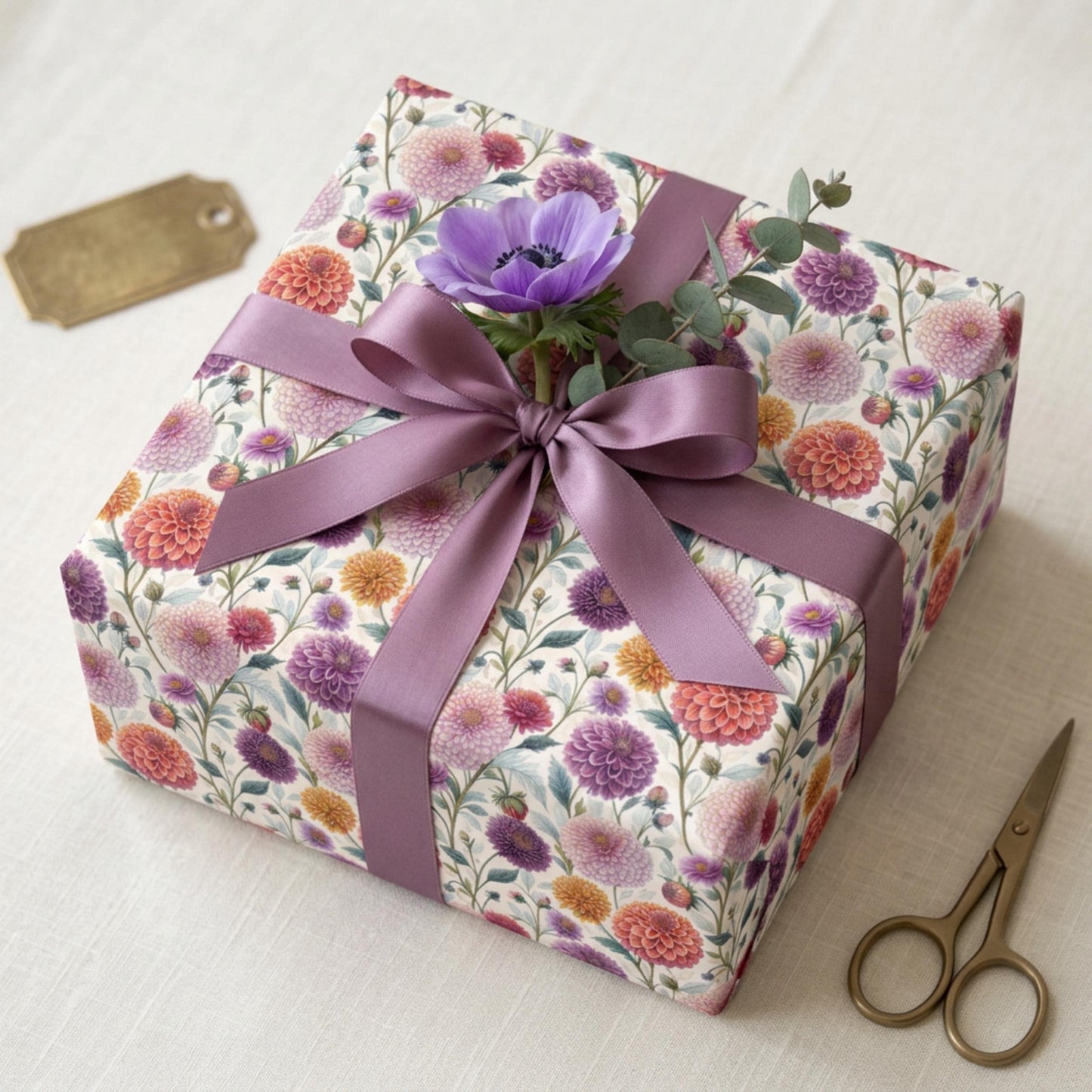 Vintage Dahlia Gift Wrap, Floral Wrapping Paper, Large size