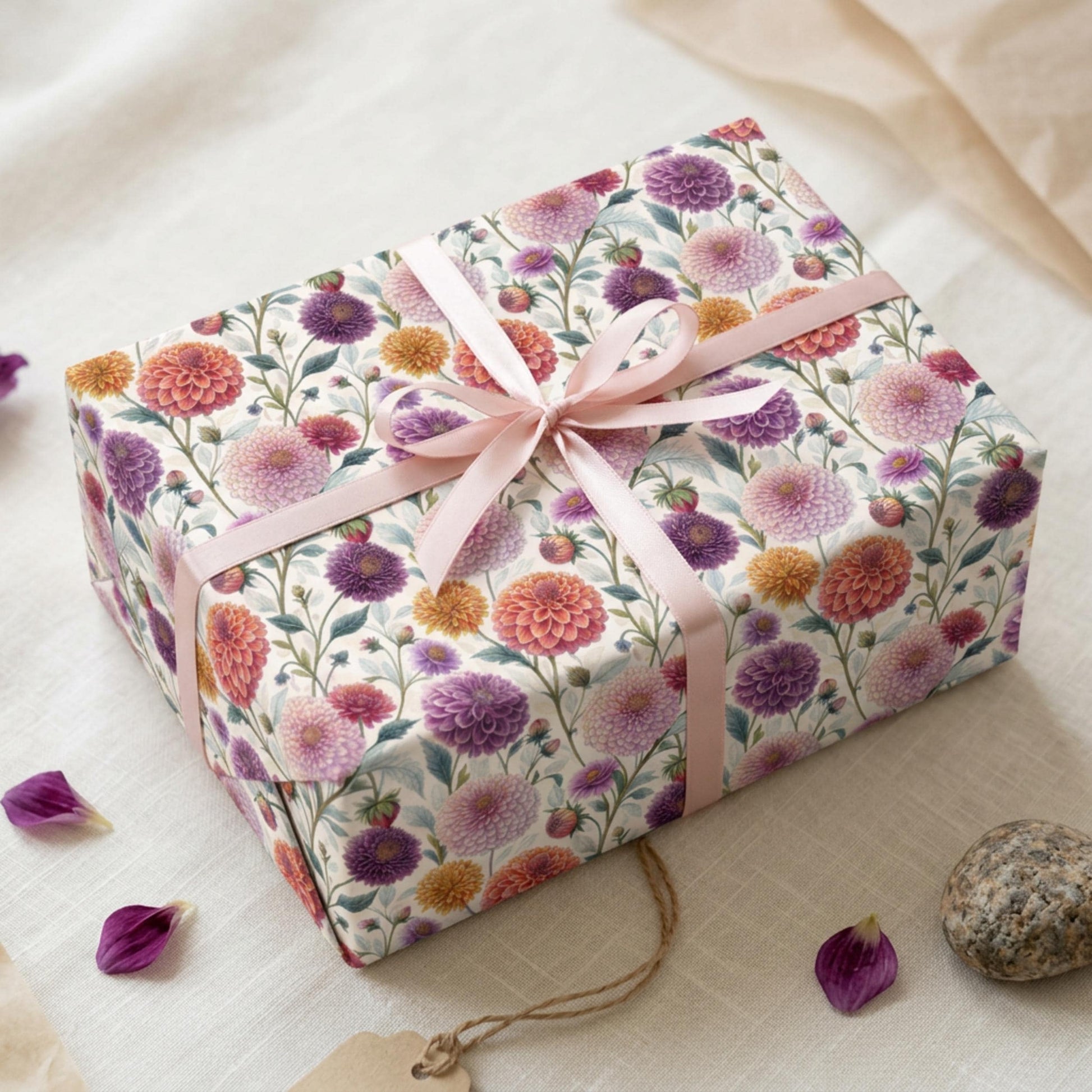 Vintage Dahlia Gift Wrap, Floral Wrapping Paper, Large size