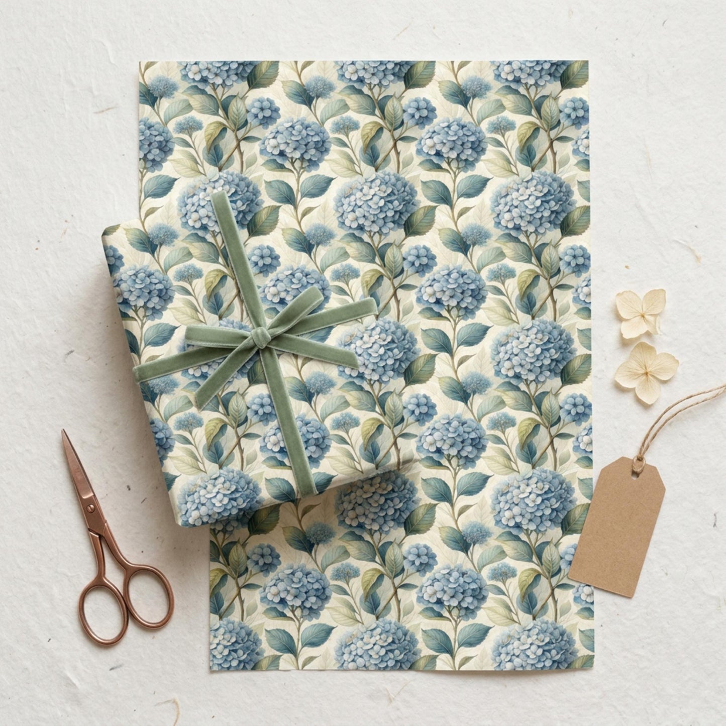 Blue Hydrangea Wrapping Paper, Floral Gift Wrap Sheet, Large Size
