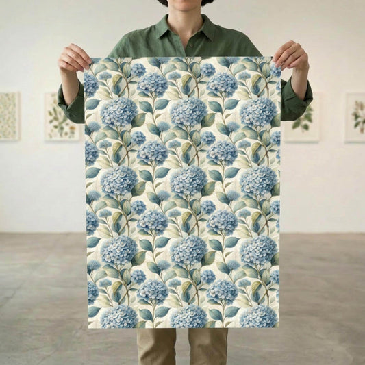 Blue Hydrangea Wrapping Paper, Floral Gift Wrap Sheet, Large Size