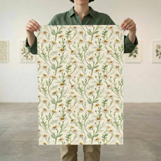Vintage Daisy Wrapping Paper, Botanical Chamomile Gift Wrap Sheet, Large Size