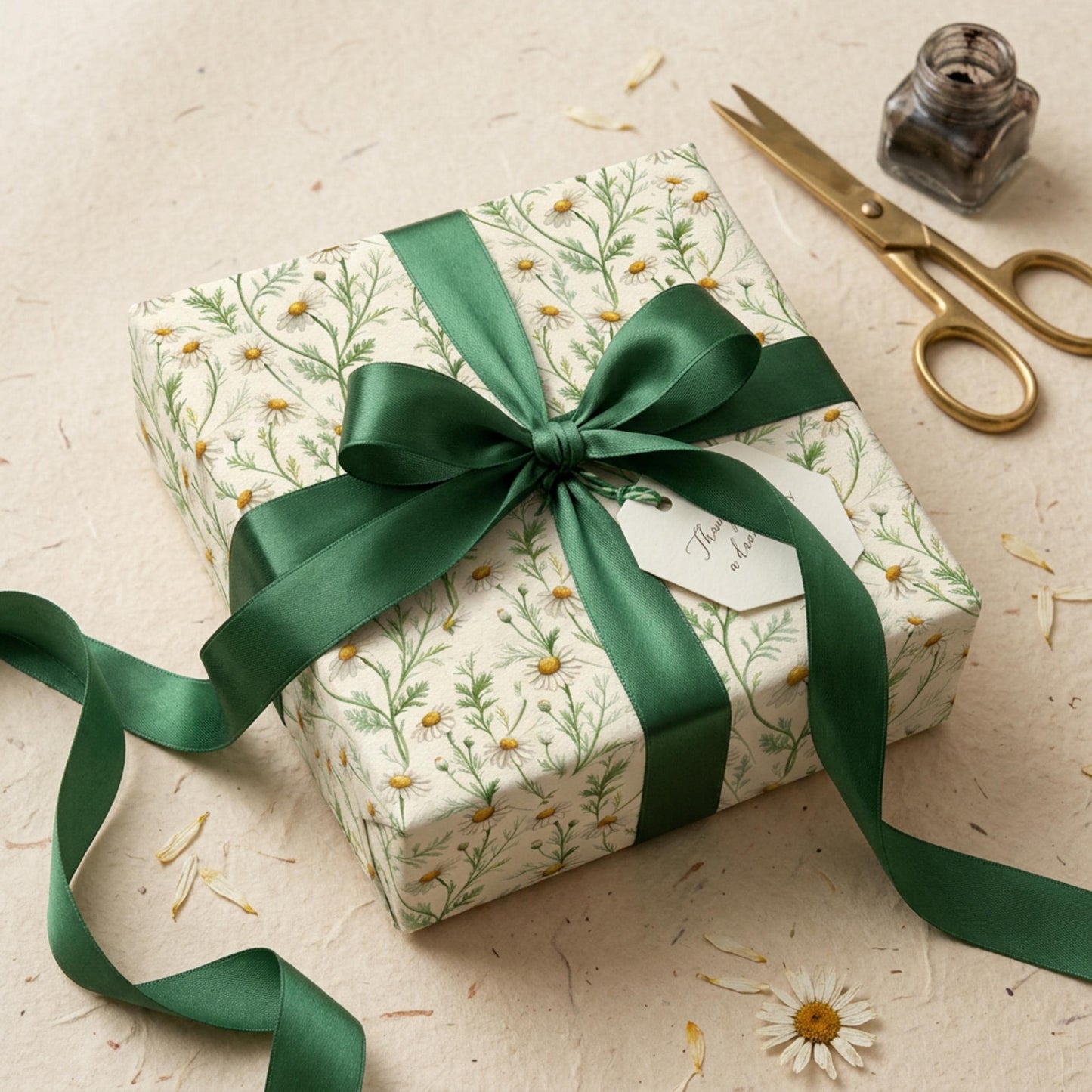 Vintage Daisy Wrapping Paper, Botanical Chamomile Gift Wrap Sheet, Large Size