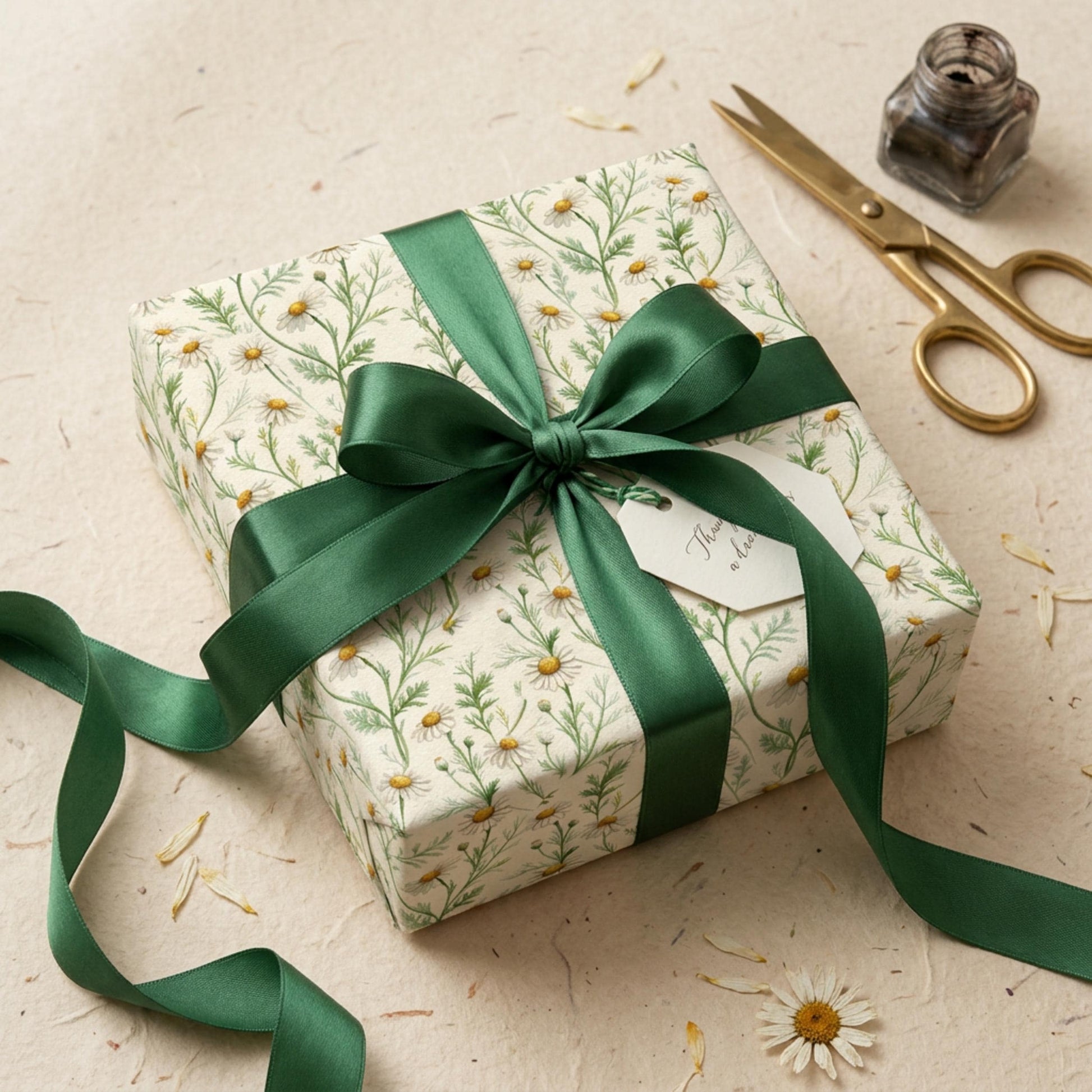Vintage Daisy Wrapping Paper, Botanical Chamomile Gift Wrap Sheet, Large Size