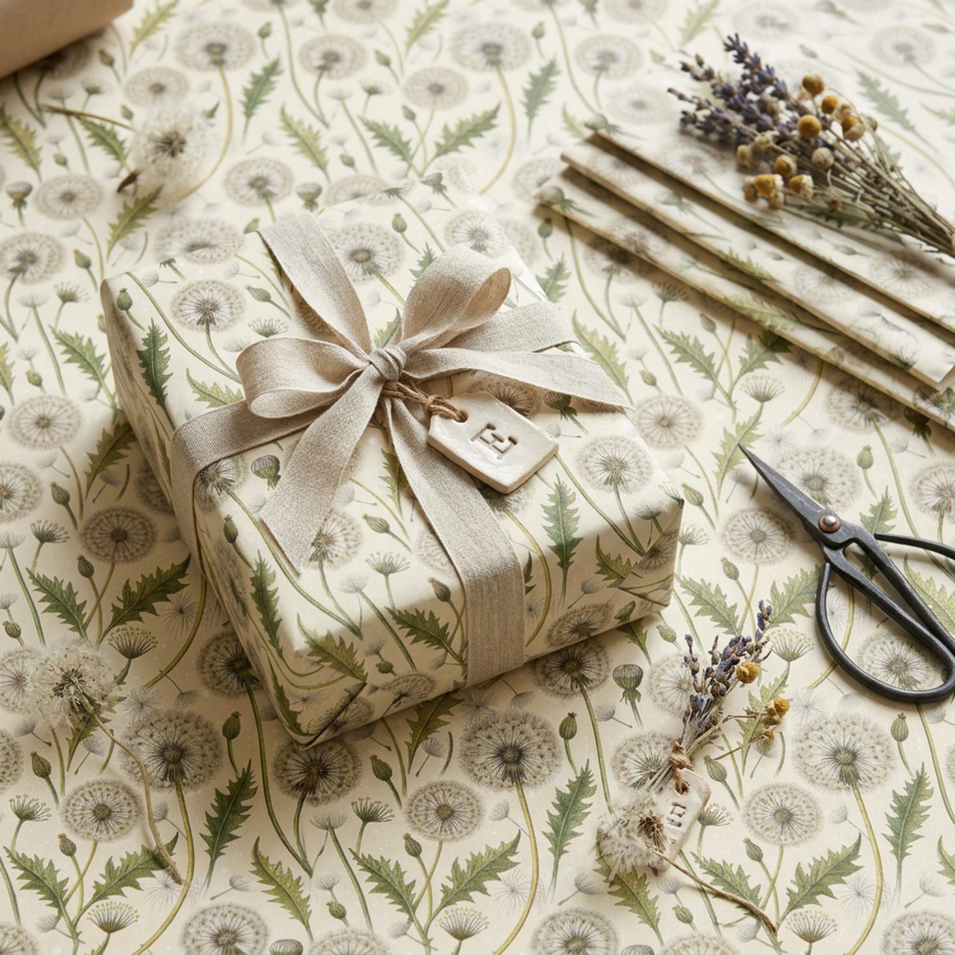 Vintage Dandelion Wrapping Paper, Botanical Gift Wrap Sheet, Large Size
