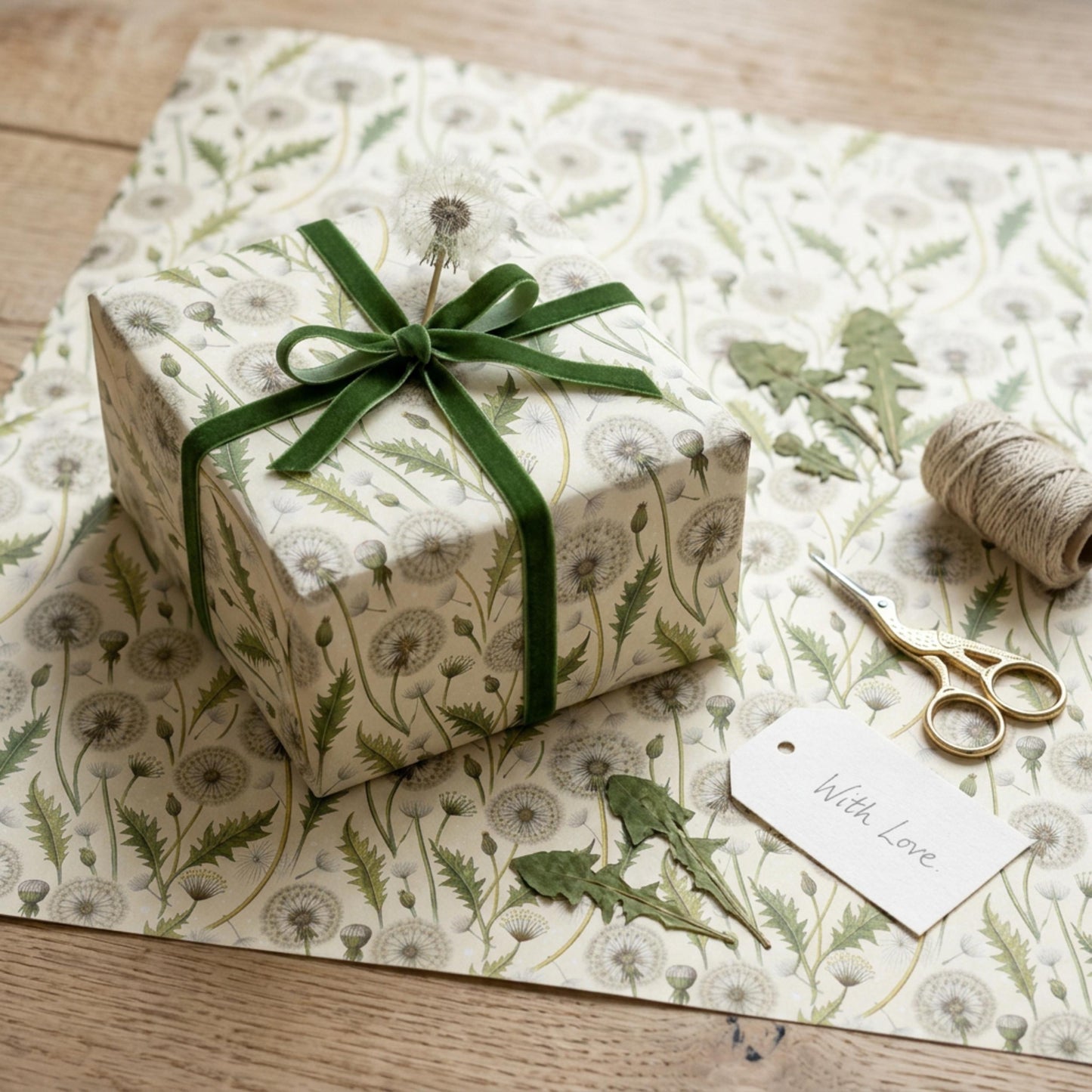 Vintage Dandelion Wrapping Paper, Botanical Gift Wrap Sheet, Large Size