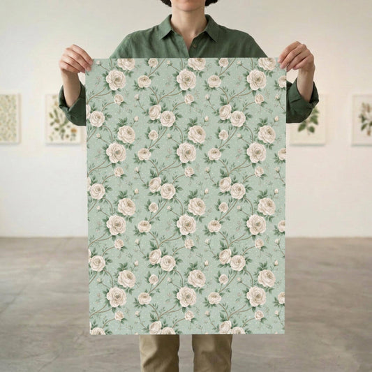 Vintage White Rose Wrap, Floral Present Paper, Large Size