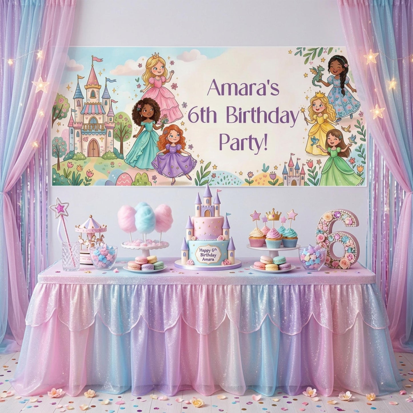 Personalised Princesses Birthday Banner, Fairytale Friends Backdrop