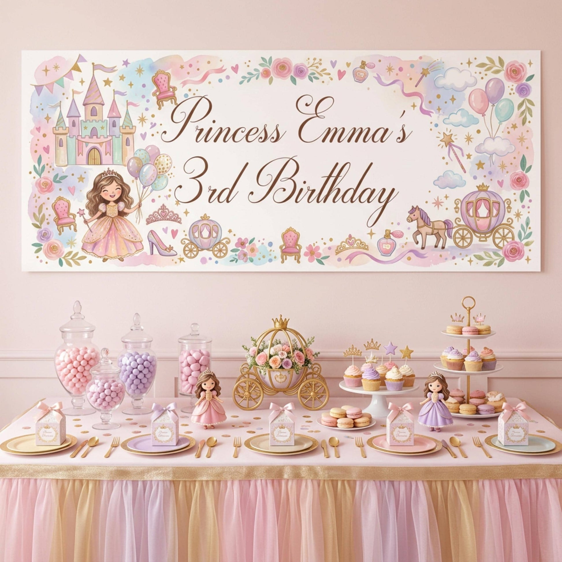 Personalised Little Princess Birthday Banner, Fairytale Party Backdrop, Girls Milestone Wall Sign