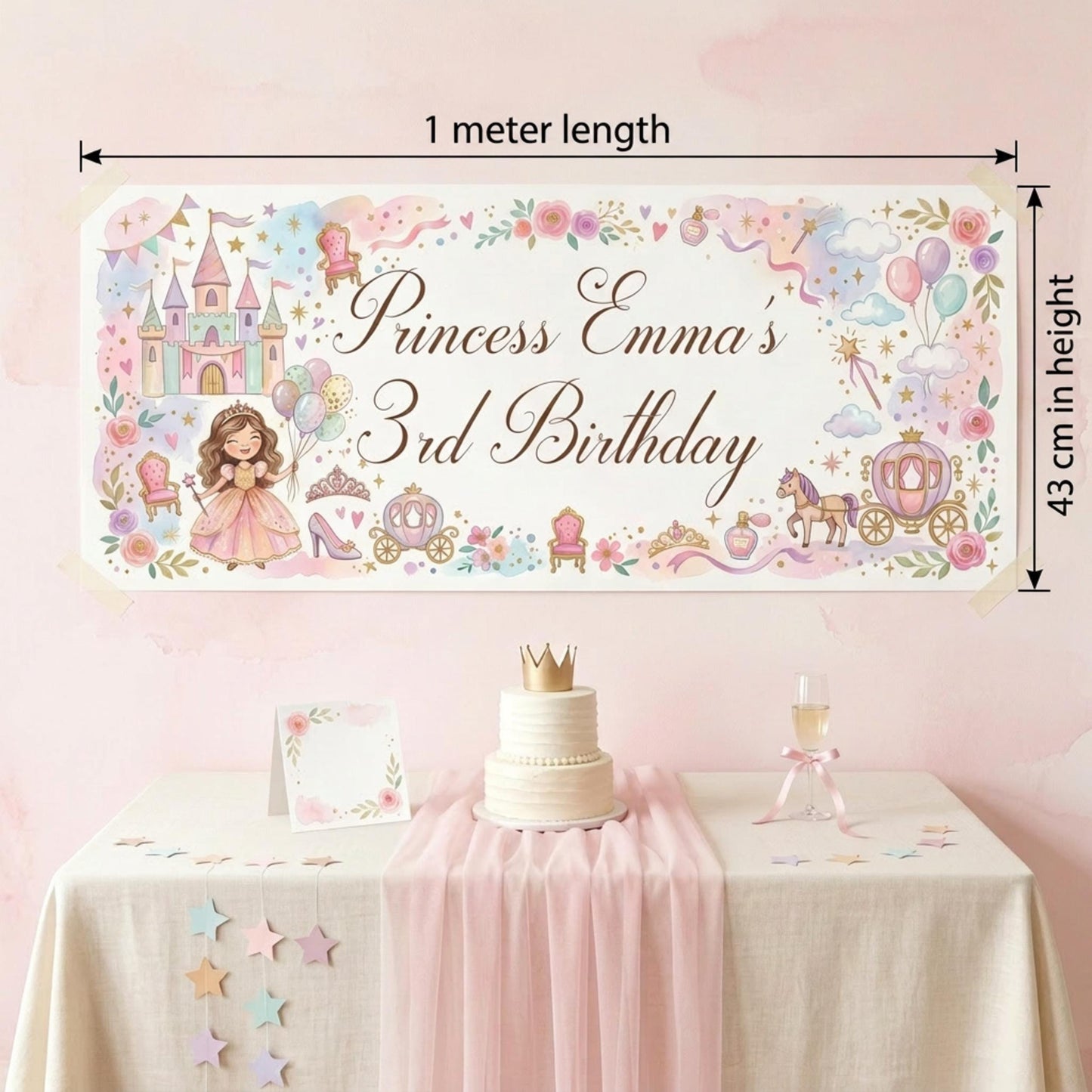 Personalised Little Princess Birthday Banner, Fairytale Party Backdrop, Girls Milestone Wall Sign