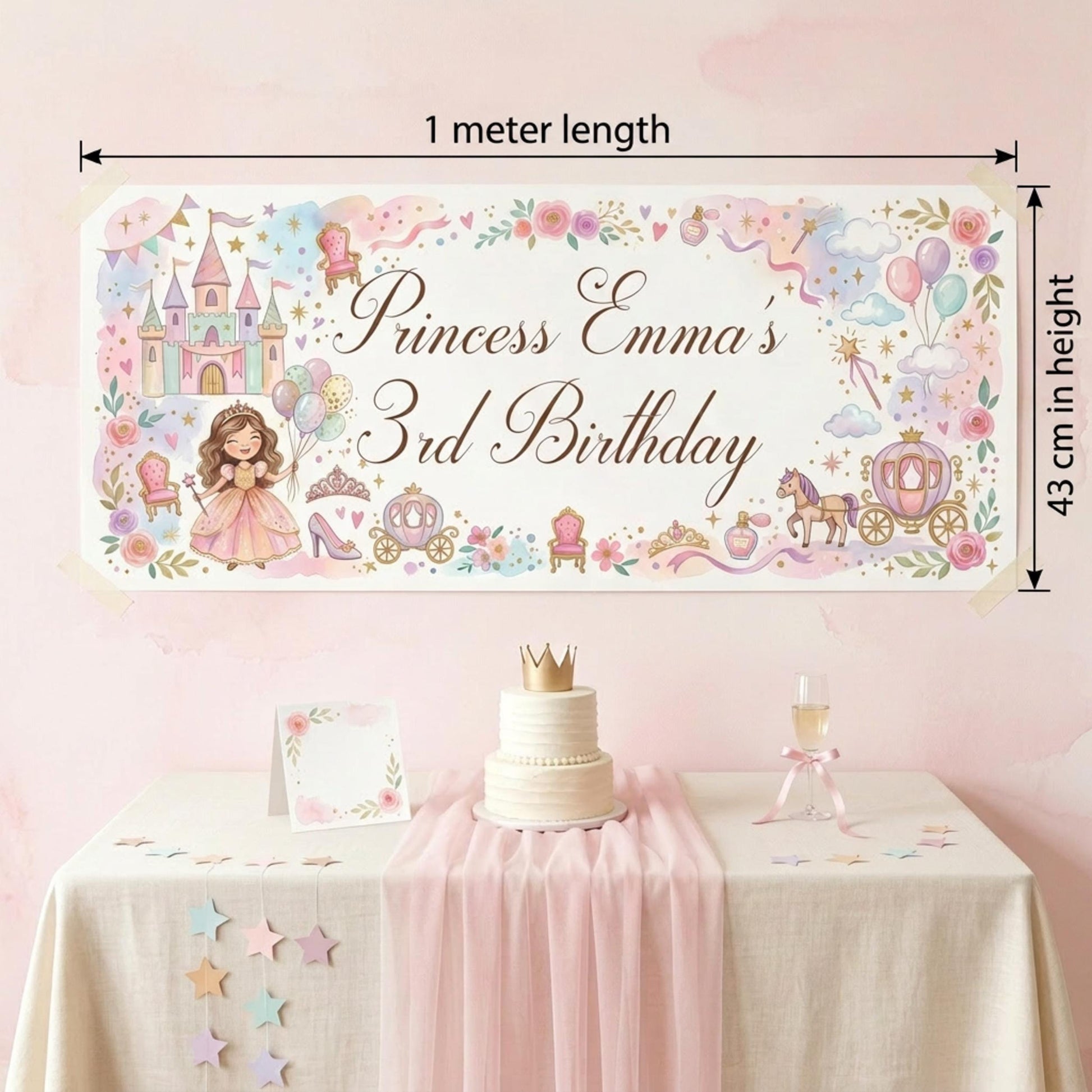 Personalised Little Princess Birthday Banner, Fairytale Party Backdrop, Girls Milestone Wall Sign