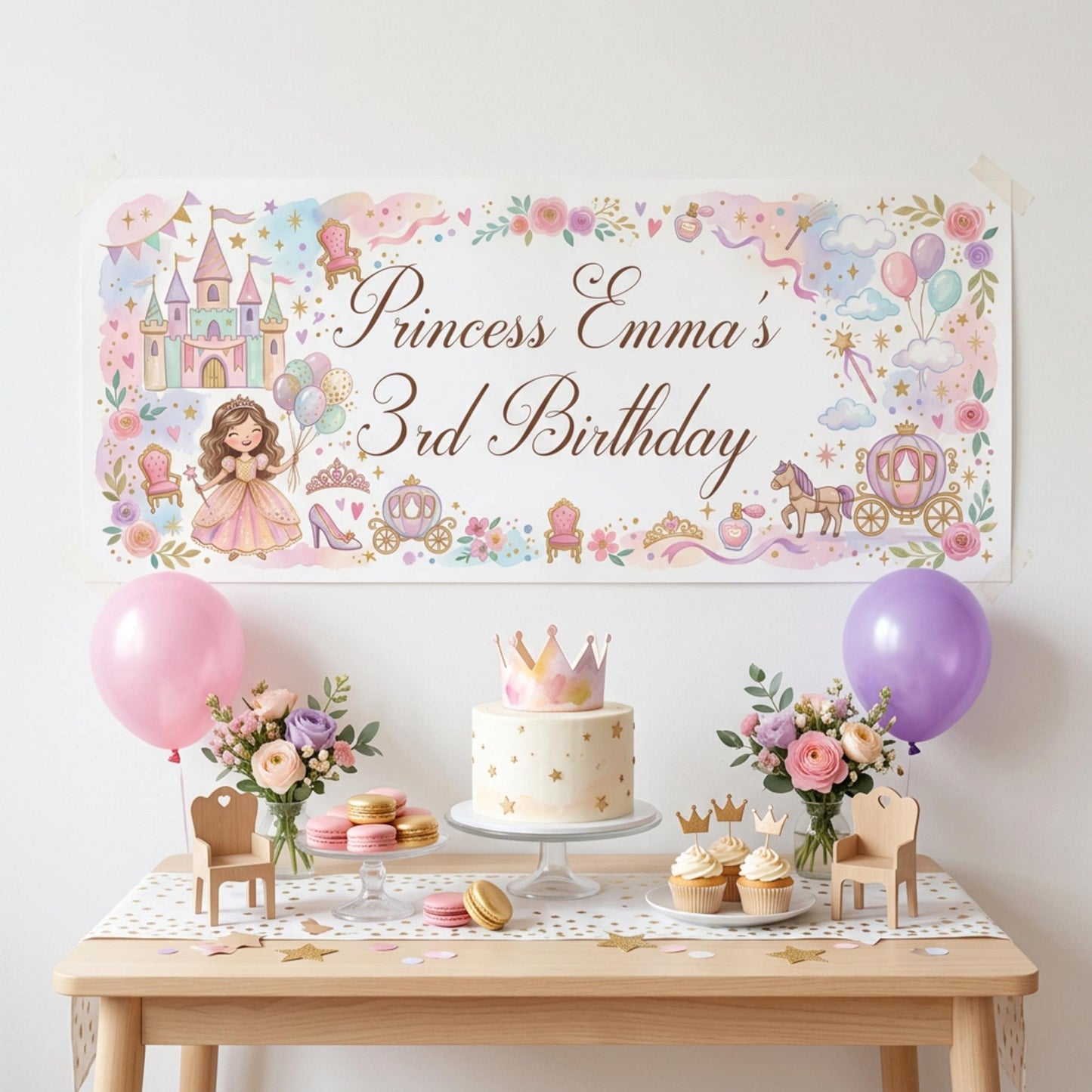 Personalised Little Princess Birthday Banner, Fairytale Party Backdrop, Girls Milestone Wall Sign