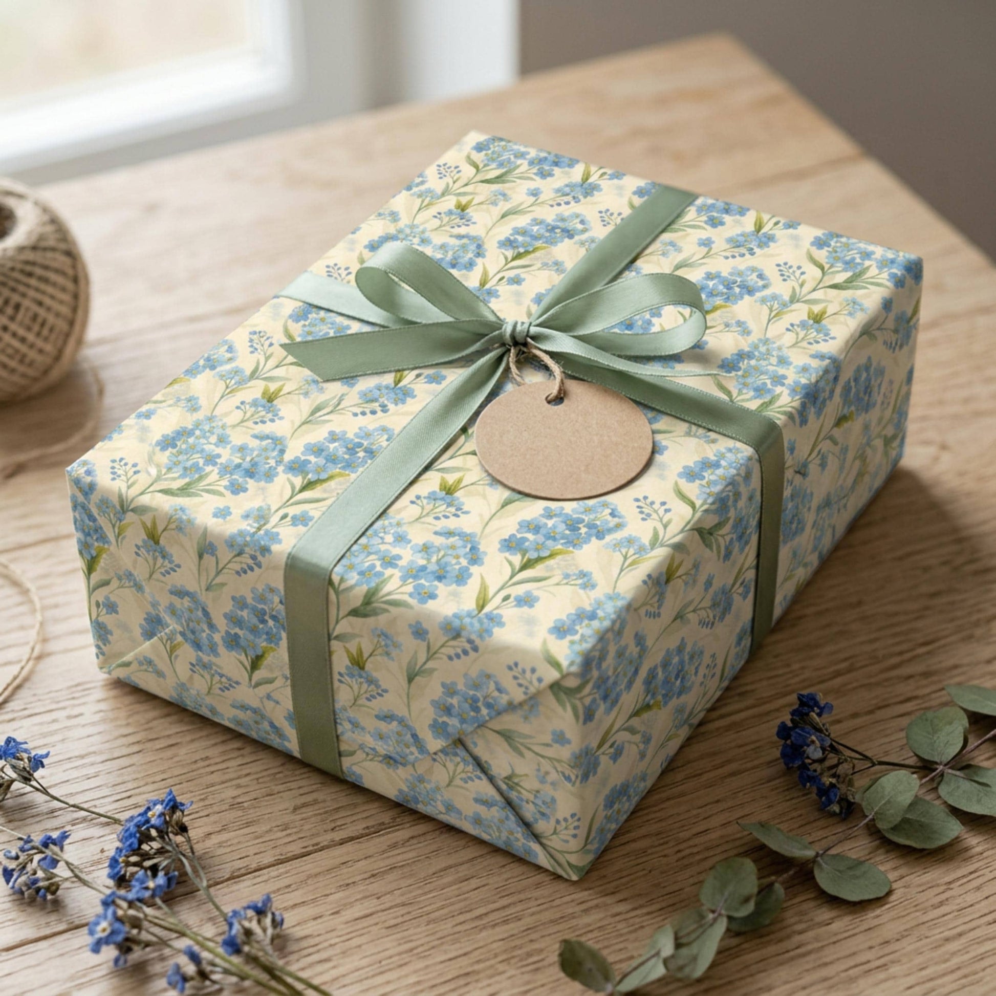 Forget Me Not Gift Wrap, Vintage Blue Floral Wrapping Paper, Large Size
