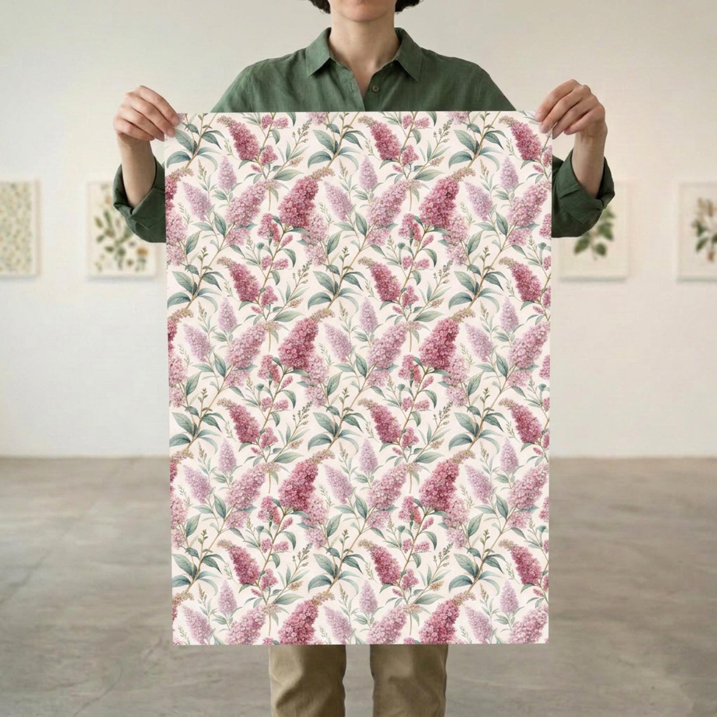 Vintage Buddleja Gift Paper, Butterfly Bush Wrap Sheet, large size