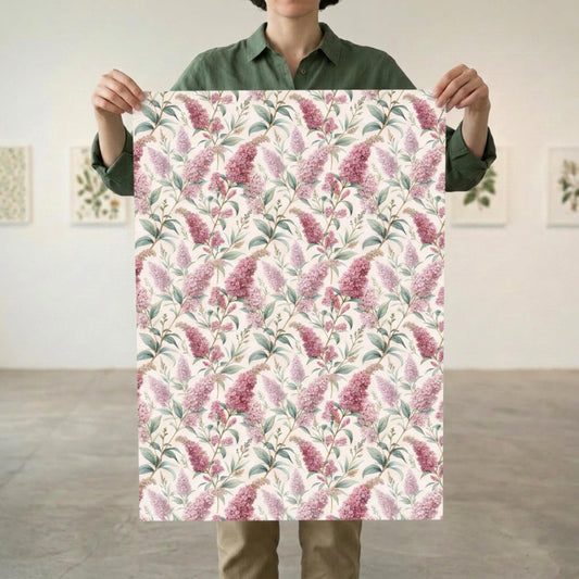 Vintage Buddleja Gift Paper, Butterfly Bush Wrap Sheet, large size