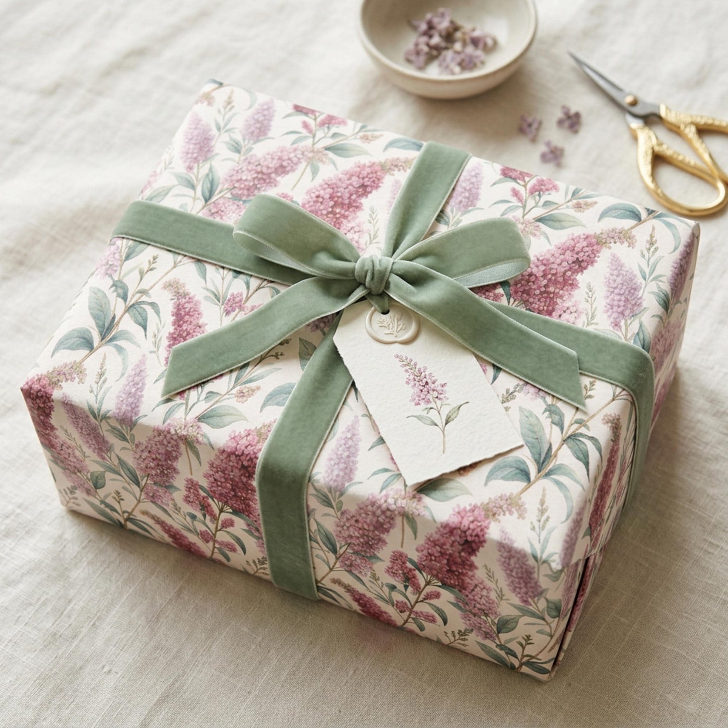 Vintage Buddleja Gift Paper, Butterfly Bush Wrap Sheet, large size