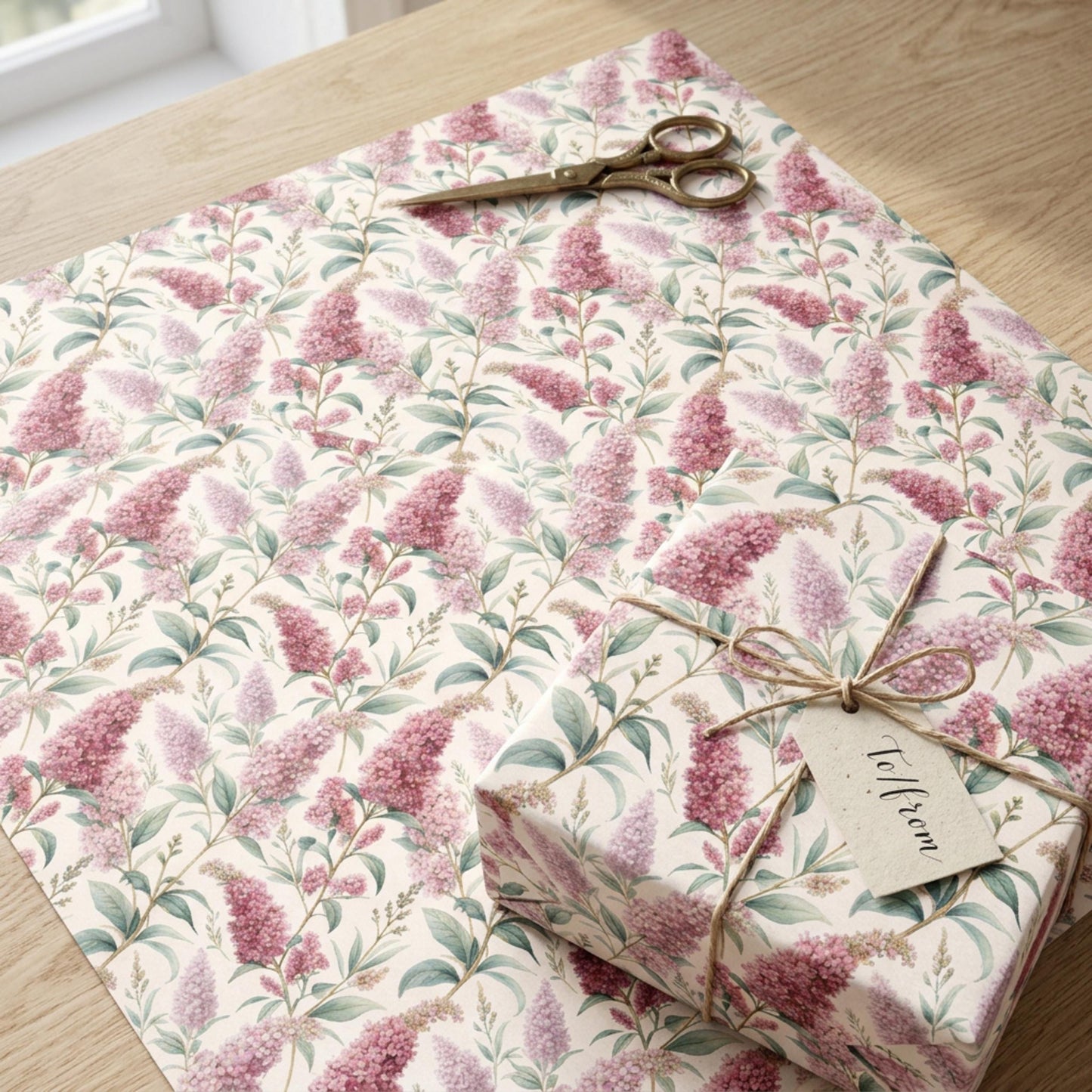 Vintage Buddleja Gift Paper, Butterfly Bush Wrap Sheet, large size