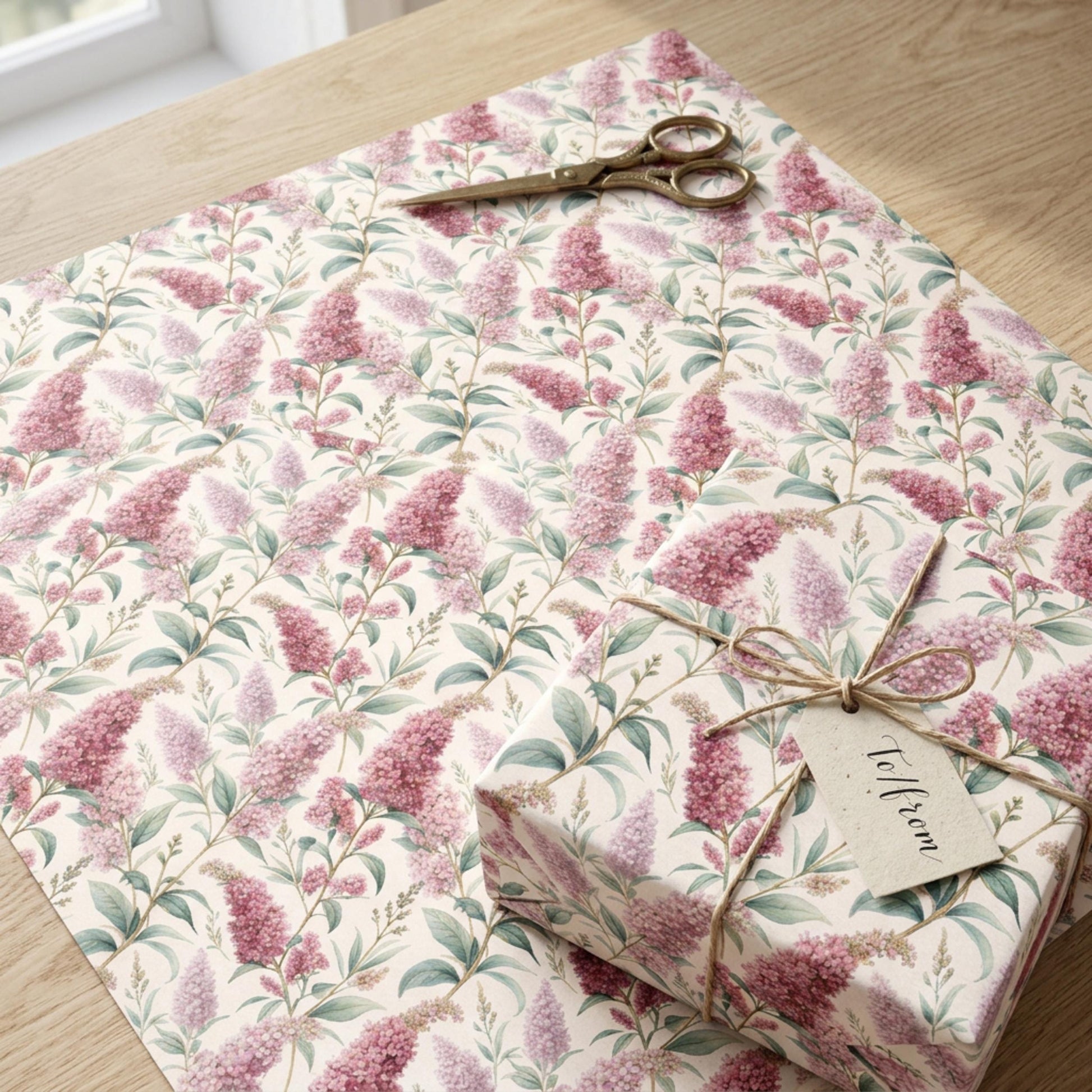 Vintage Buddleja Gift Paper, Butterfly Bush Wrap Sheet, large size
