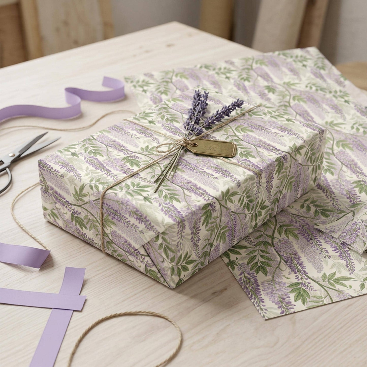 Vintage Wisteria Wrapping Paper, Floral Gift Wrap Sheet, Large Size