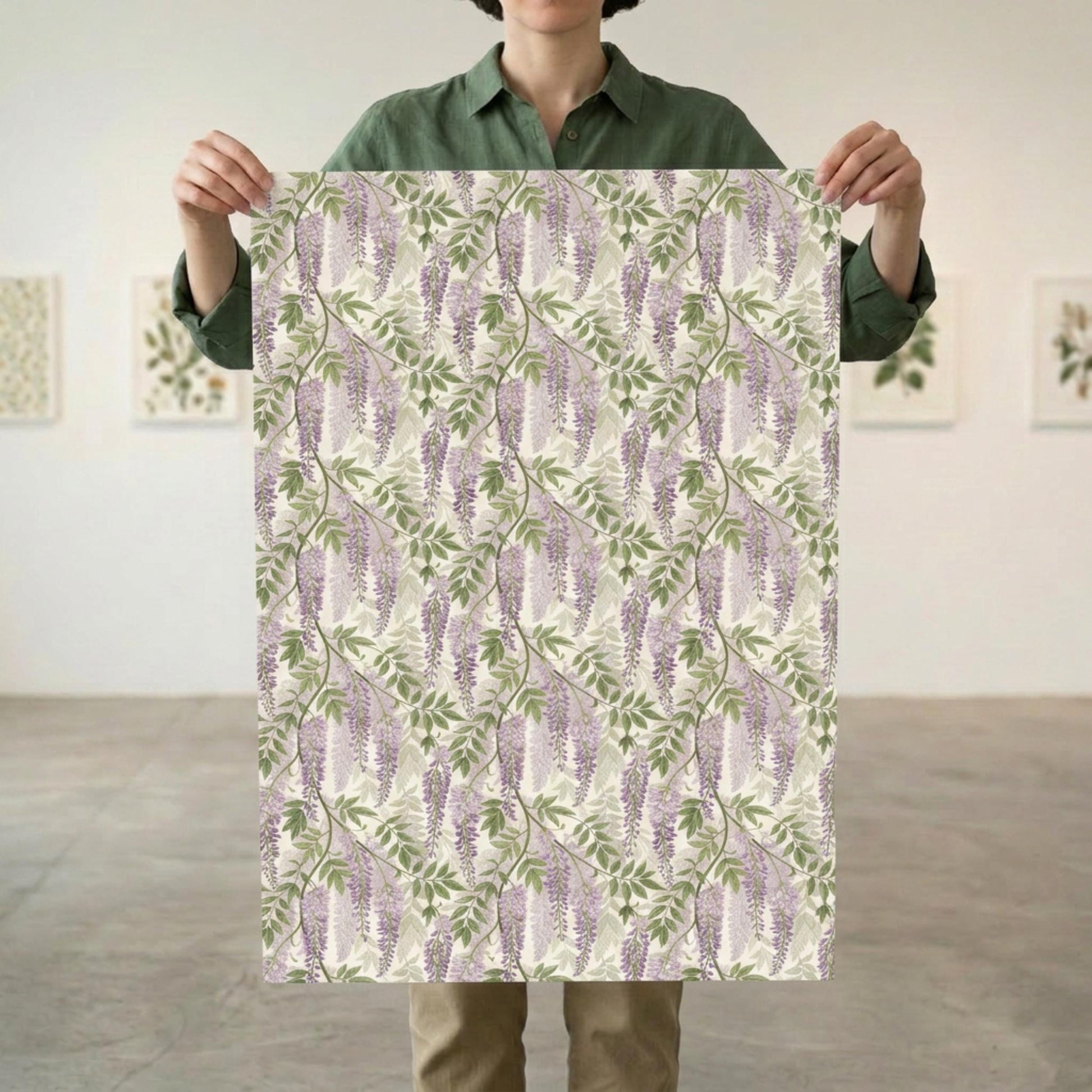 Vintage Wisteria Wrapping Paper, Floral Gift Wrap Sheet, Large Size