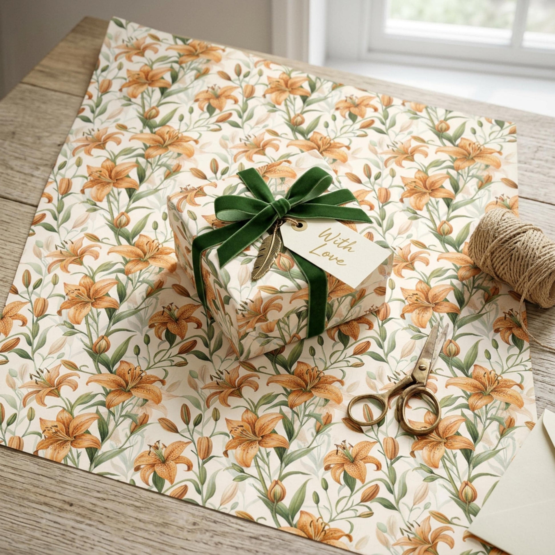 Vintage Tiger Lily Wrapping Paper, Floral Gift Wrap Sheet, Large Size
