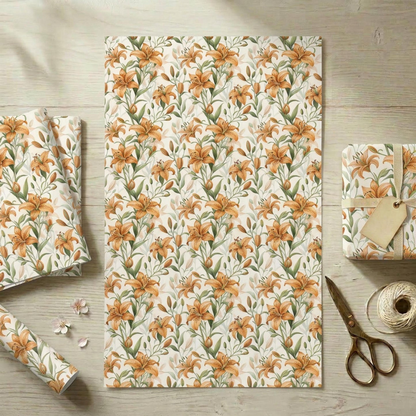 Vintage Tiger Lily Wrapping Paper, Floral Gift Wrap Sheet, Large Size