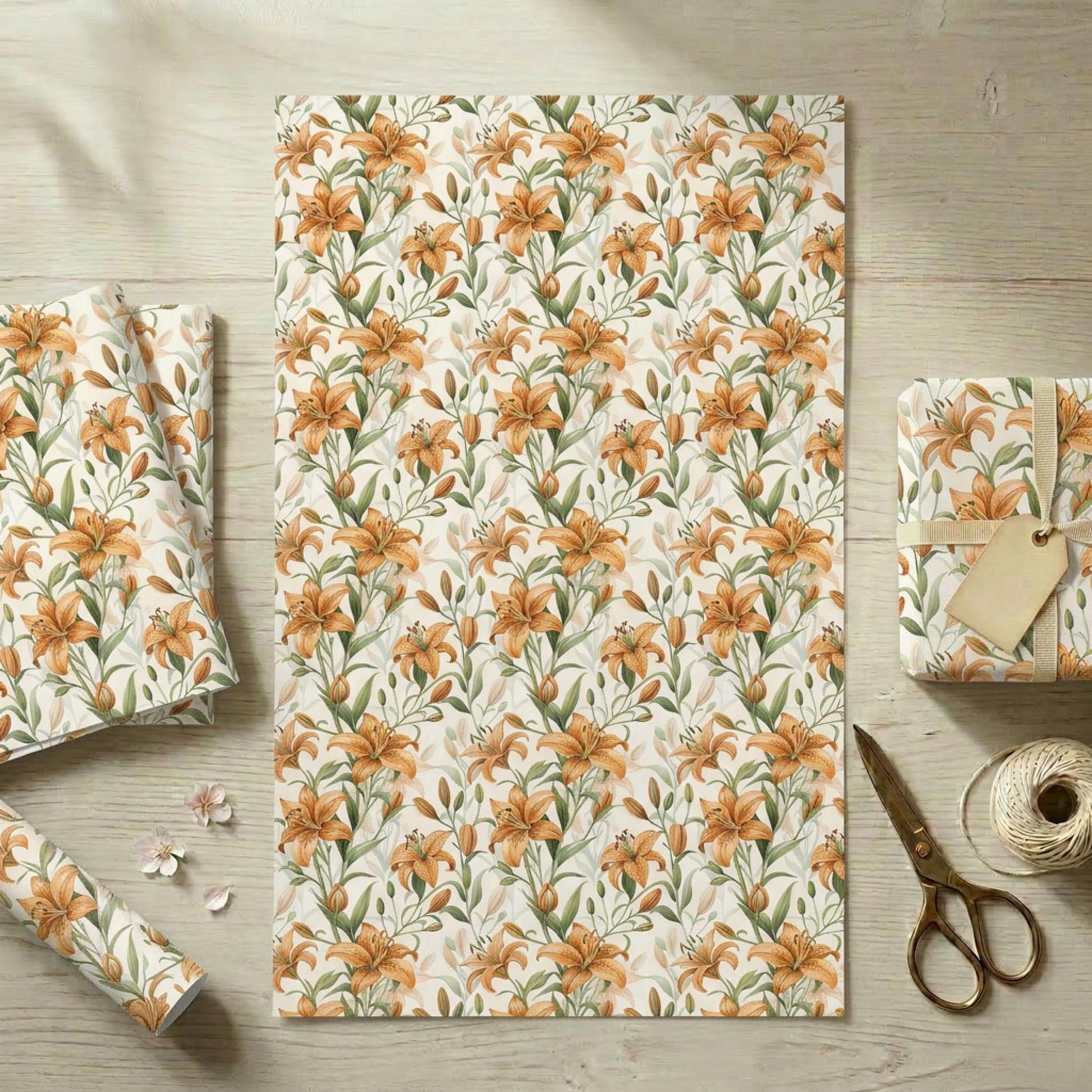 Vintage Tiger Lily Wrapping Paper, Floral Gift Wrap Sheet, Large Size