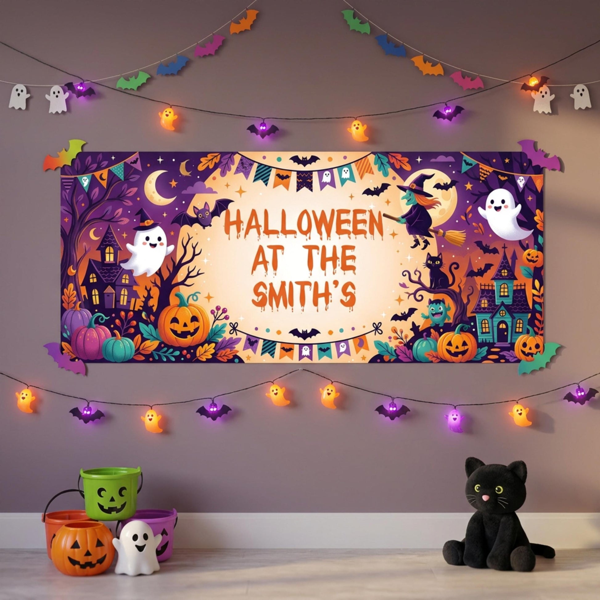 Personalised Halloween Party Banner for Children, Family Trick Or Treat Wall Sign