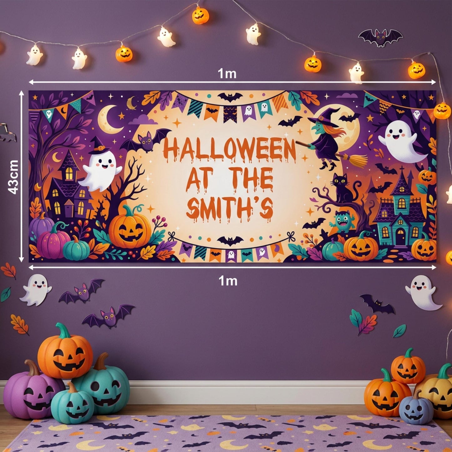 Personalised Halloween Party Banner for Children, Family Trick Or Treat Wall Sign