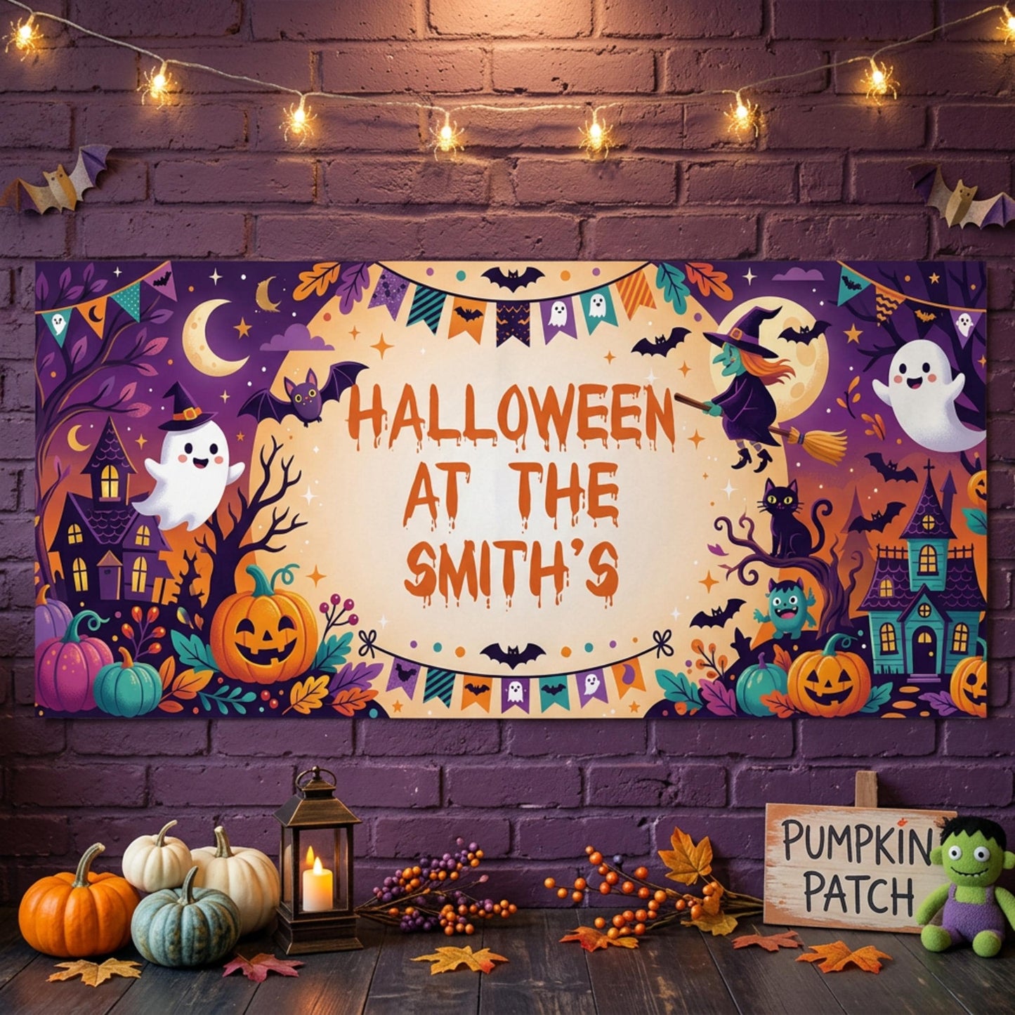 Personalised Halloween Party Banner for Children, Family Trick Or Treat Wall Sign