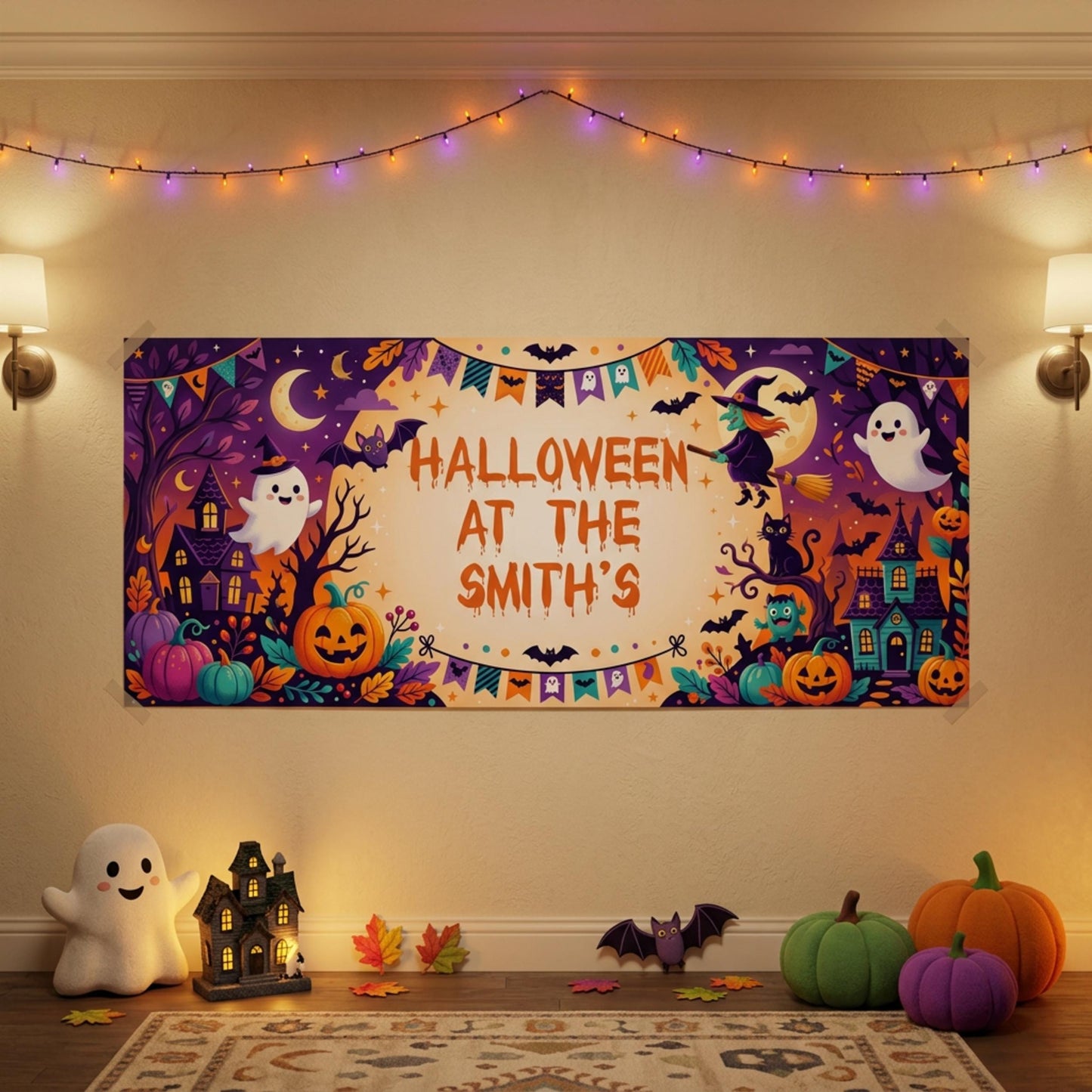 Personalised Halloween Party Banner for Children, Family Trick Or Treat Wall Sign
