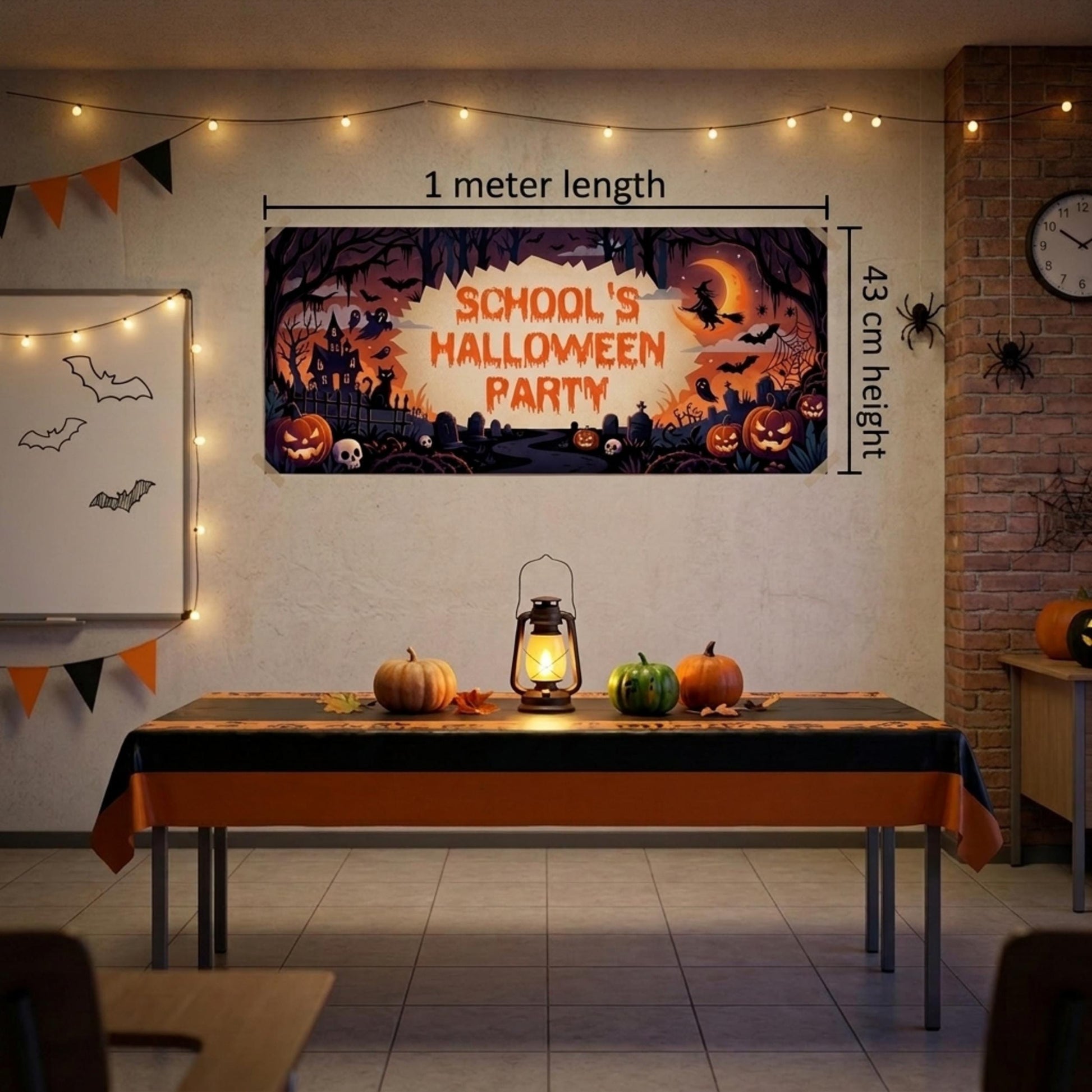 Personalised School Halloween Banner, Spooky Party Backdrop, Classroom Event Poster