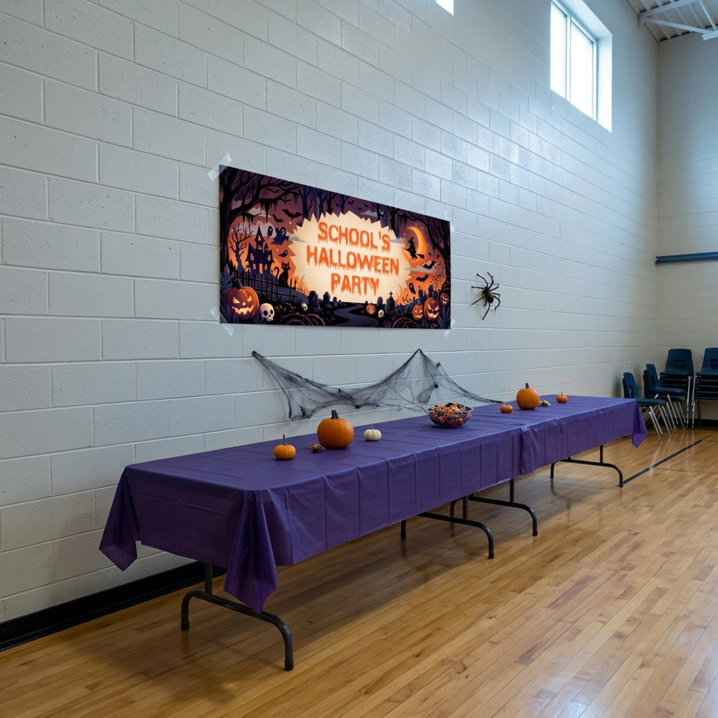 Personalised School Halloween Banner, Spooky Party Backdrop, Classroom Event Poster