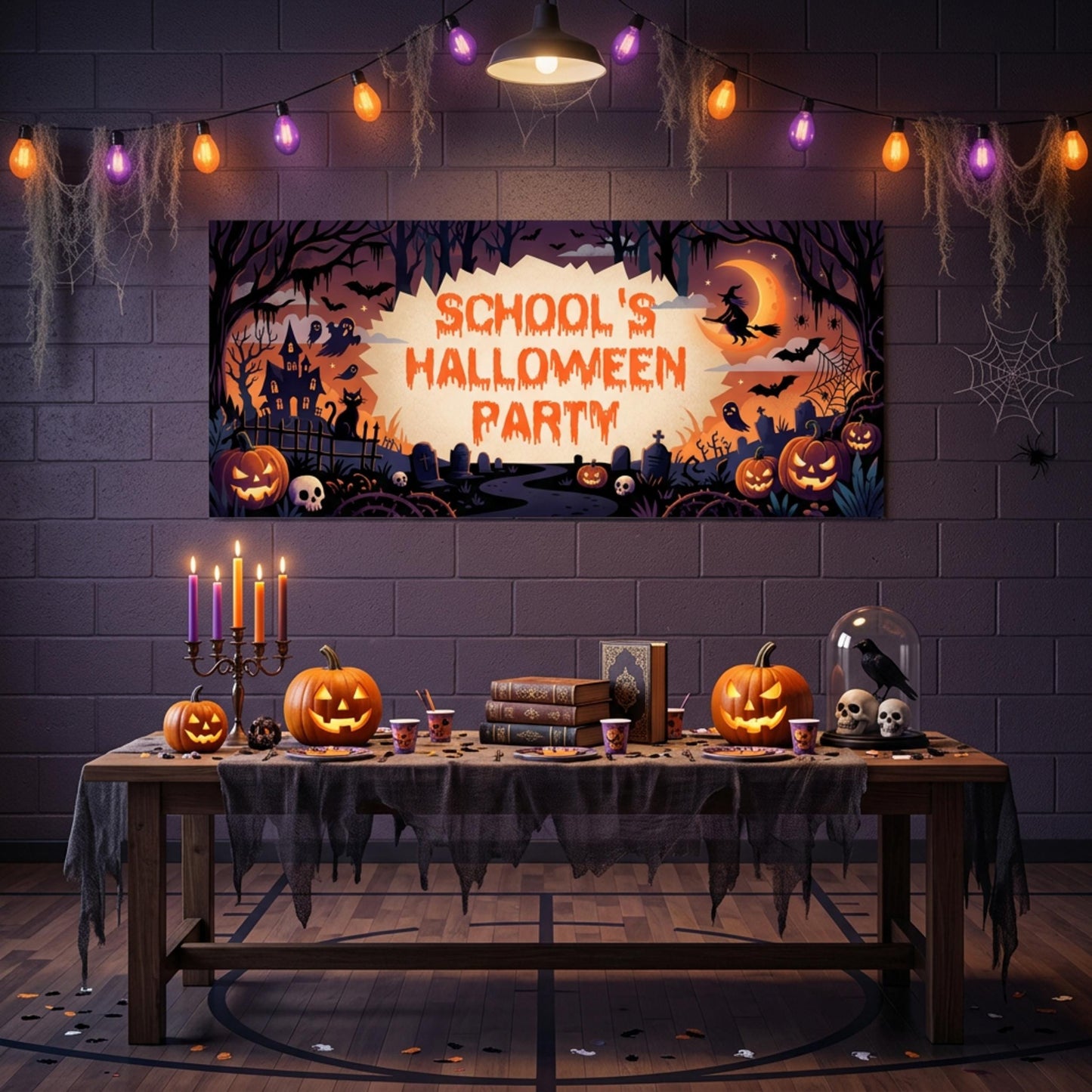 Personalised School Halloween Banner, Spooky Party Backdrop, Classroom Event Poster