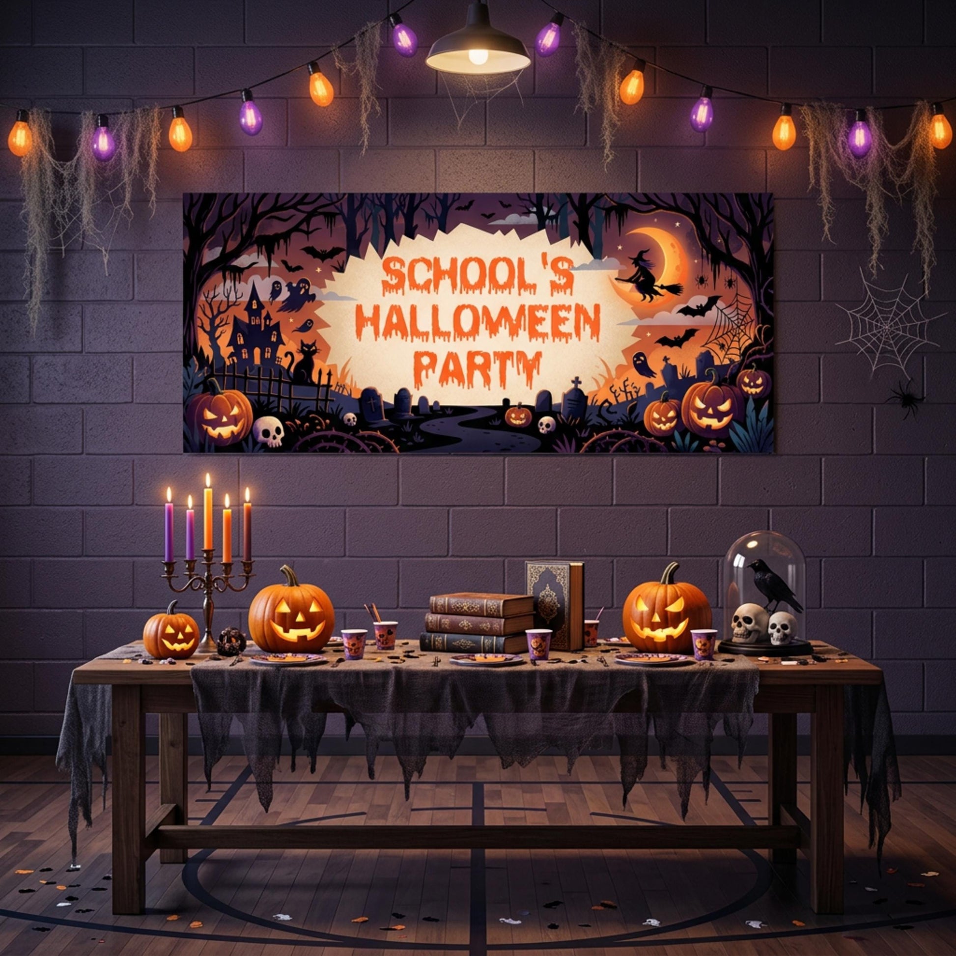 Personalised School Halloween Banner, Spooky Party Backdrop, Classroom Event Poster