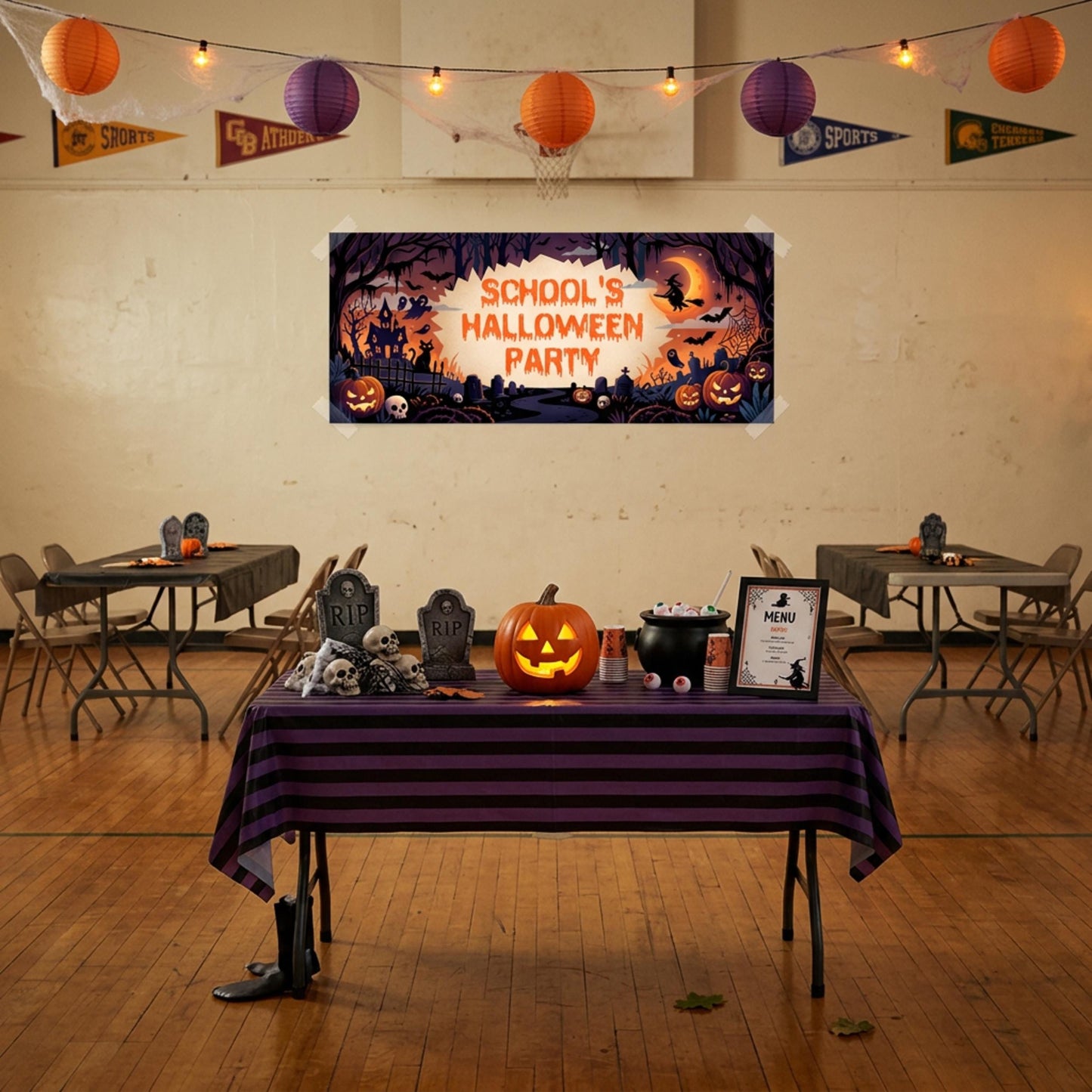 Personalised School Halloween Banner, Spooky Party Backdrop, Classroom Event Poster