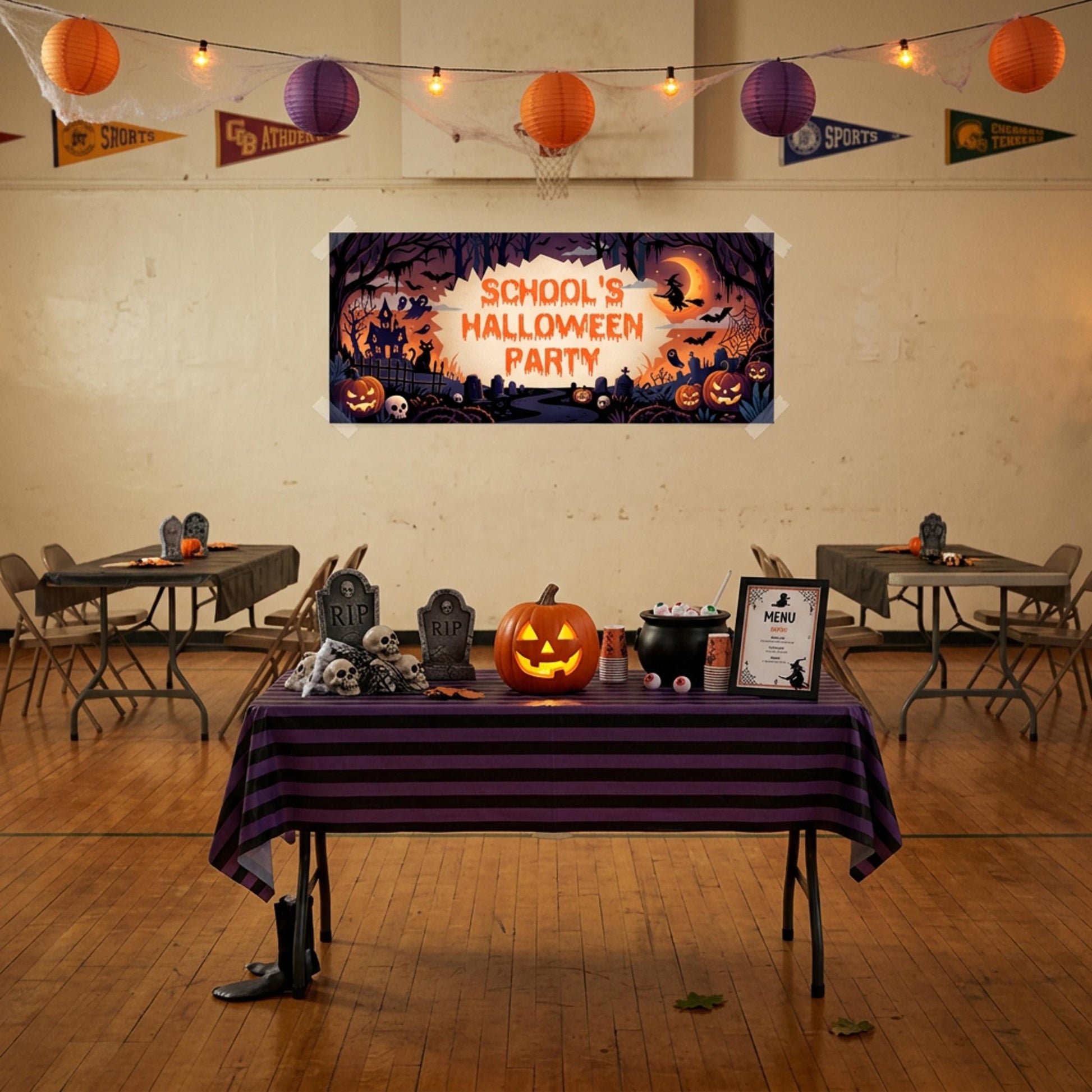 Personalised School Halloween Banner, Spooky Party Backdrop, Classroom Event Poster