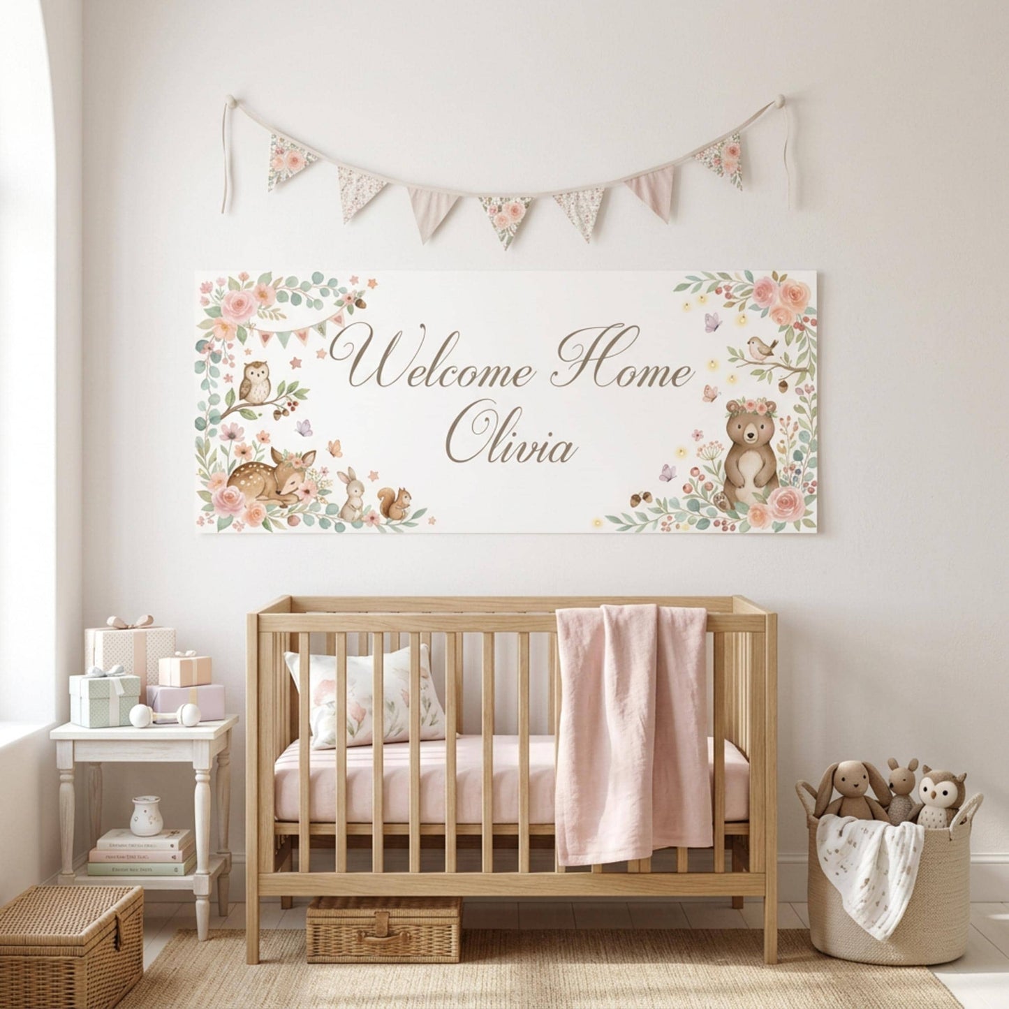 Personalised Welcome Home Baby Banner, Baby Shower Backdrop, Birthday Christening Poster, Nursery Wall Sign