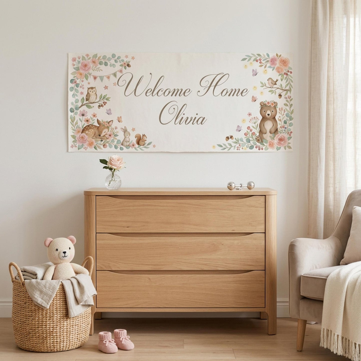 Personalised Welcome Home Baby Banner, Baby Shower Backdrop, Birthday Christening Poster, Nursery Wall Sign